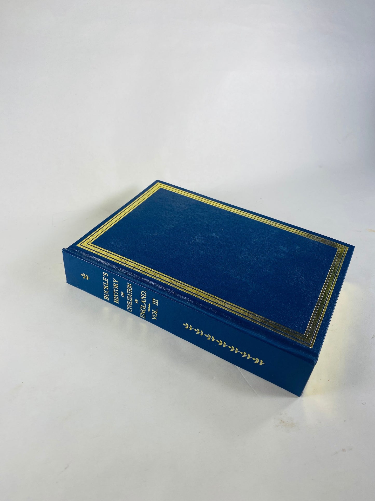 History of Civilization in England vintage book by Henry Thomas Buckle circa 1987 Beautiful blue and gold decor lot set volumes 1 2 and 3