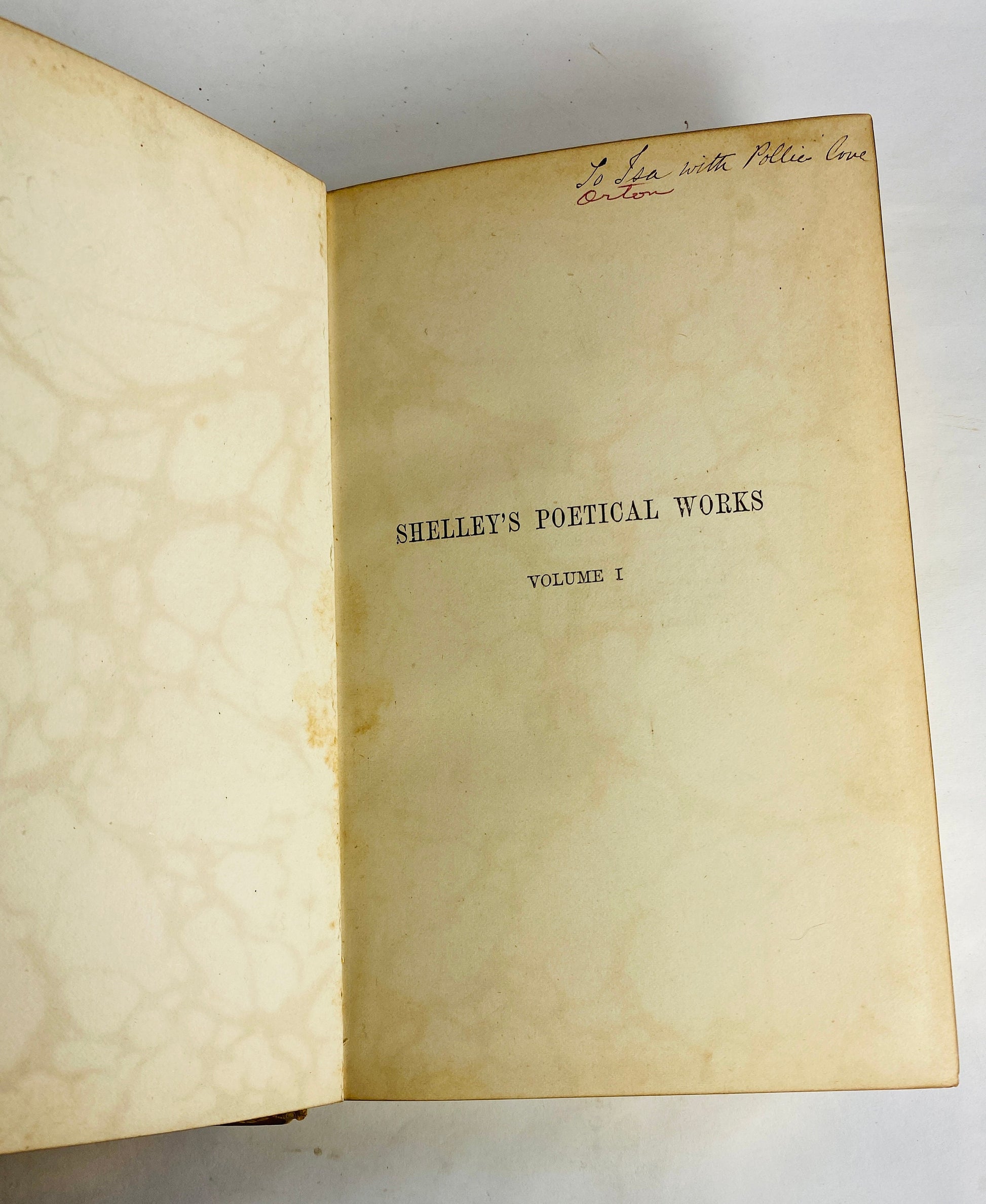 Poetical Works of Percy Bysshe Shelley antique set circa 1886 Vintage poetry books with brown leather, marbeled boards Adonais & other poems