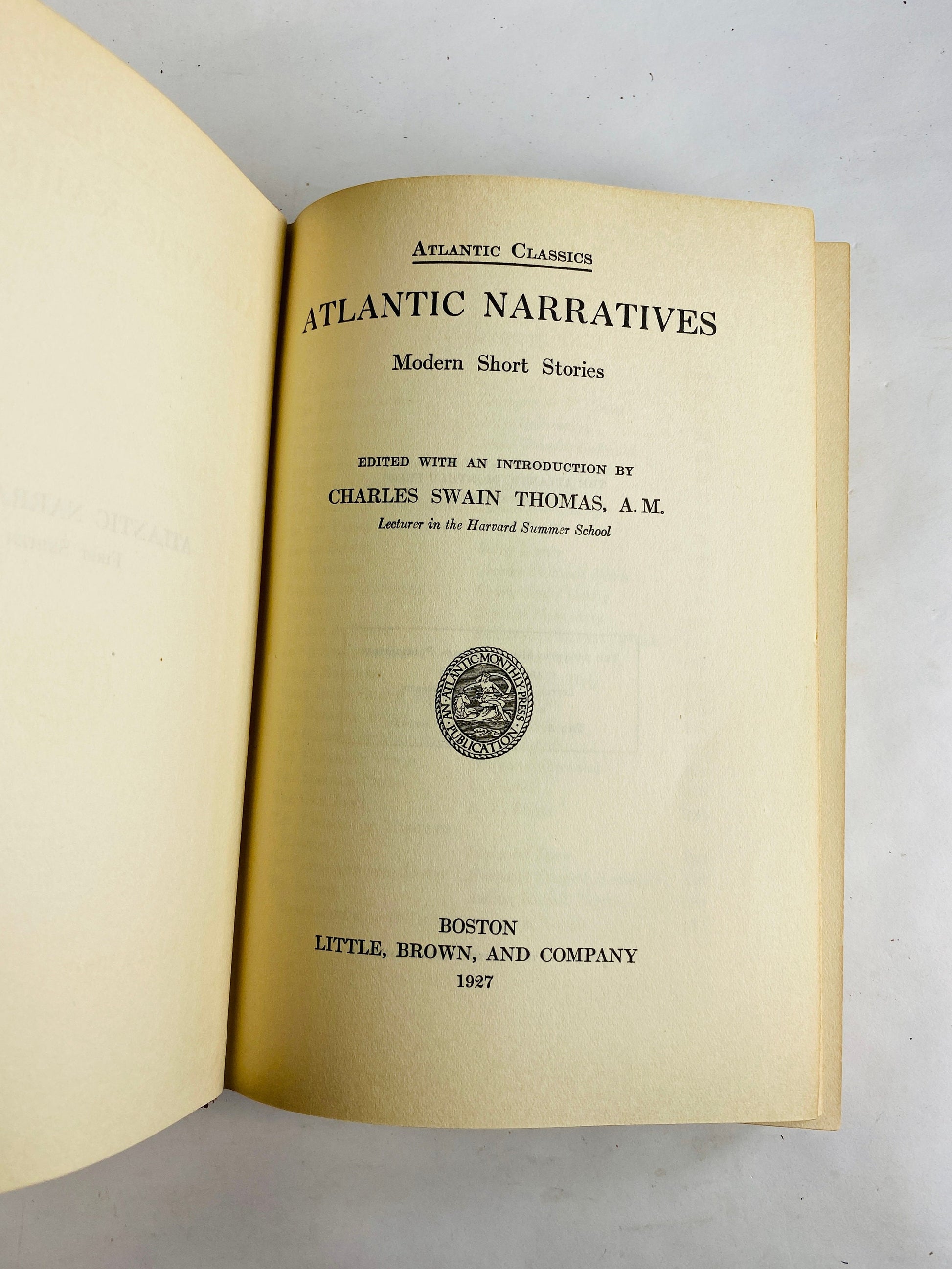 Charles Swain Thomas vintage red book of short stories circa 1927 antique bookshelf decor Atlantic Narratives