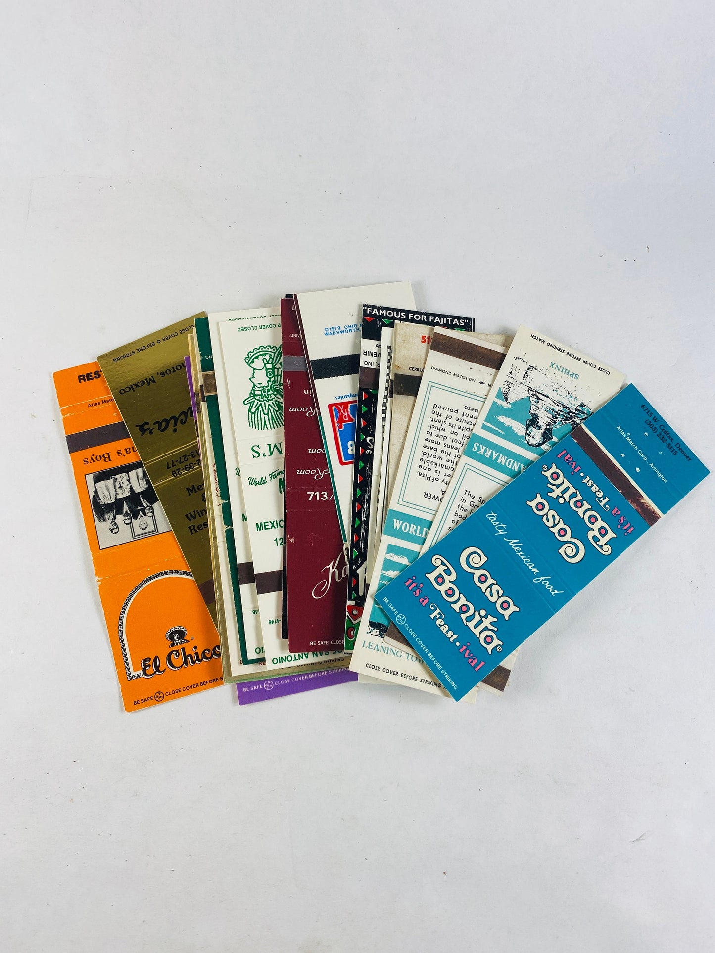 Vintage 1980s Matchbook cover lot advertising Mexican restaurants set. Perfect for crafting scrapbooking and making minitaure blank books!