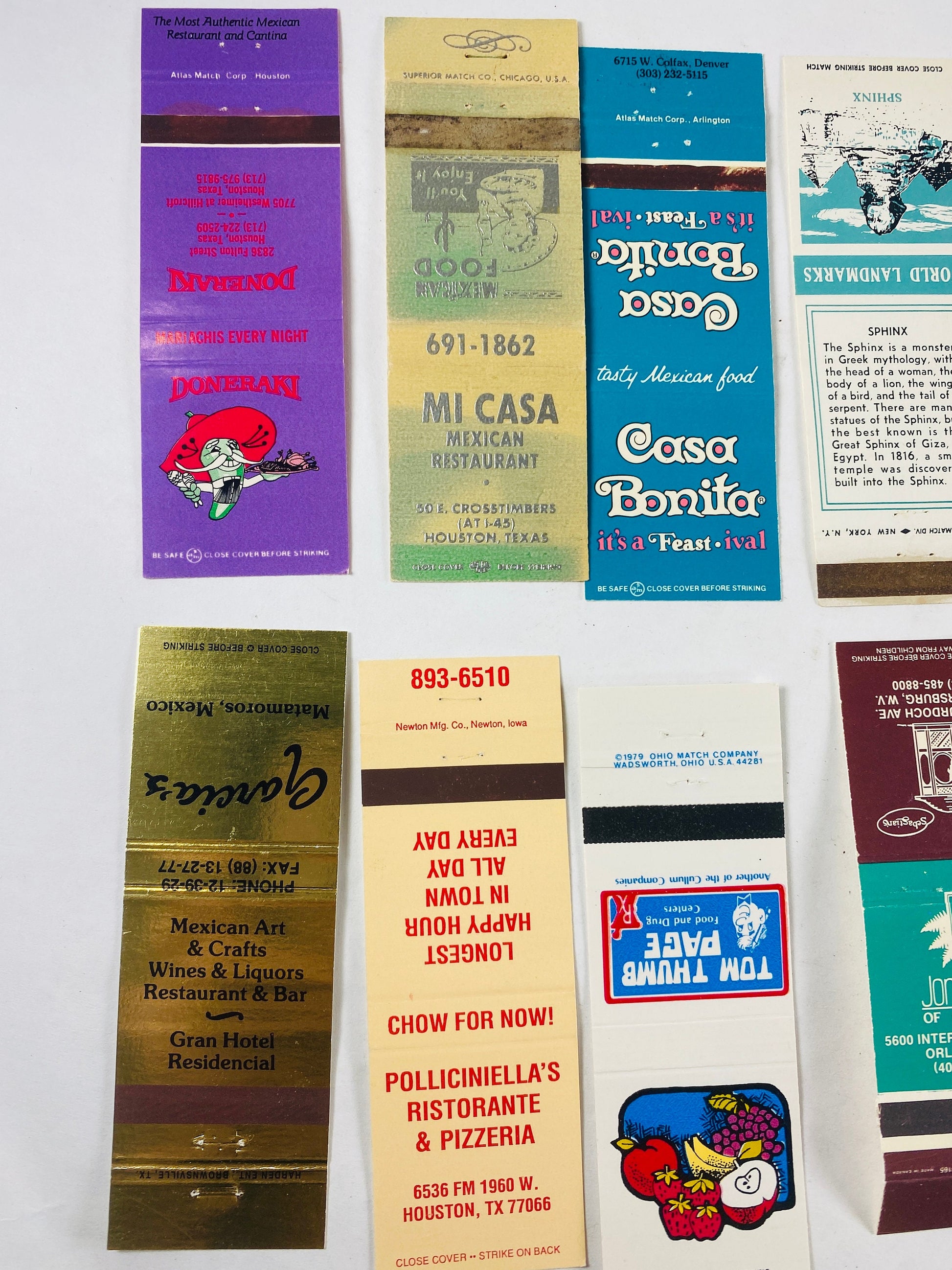 Vintage 1980s Matchbook cover lot advertising Mexican restaurants set. Perfect for crafting scrapbooking and making minitaure blank books!