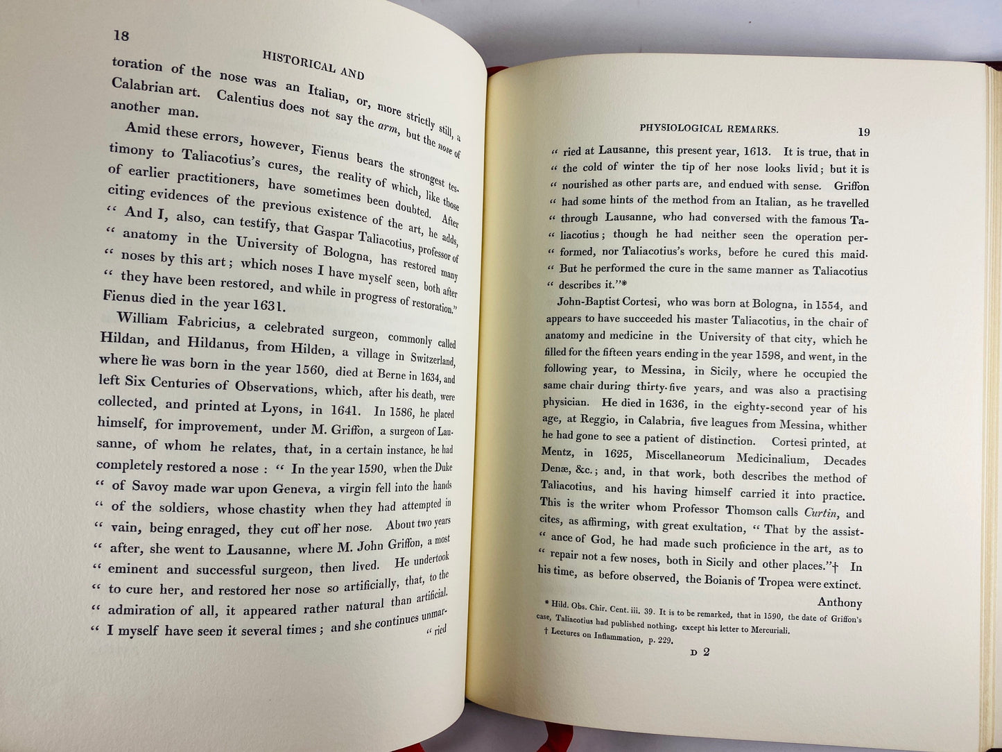 Two Successful Operations for Restoring a Lost Nose vintage medical book by Carpue GORGEOUS red embossed leather Medicine Physician Doctor