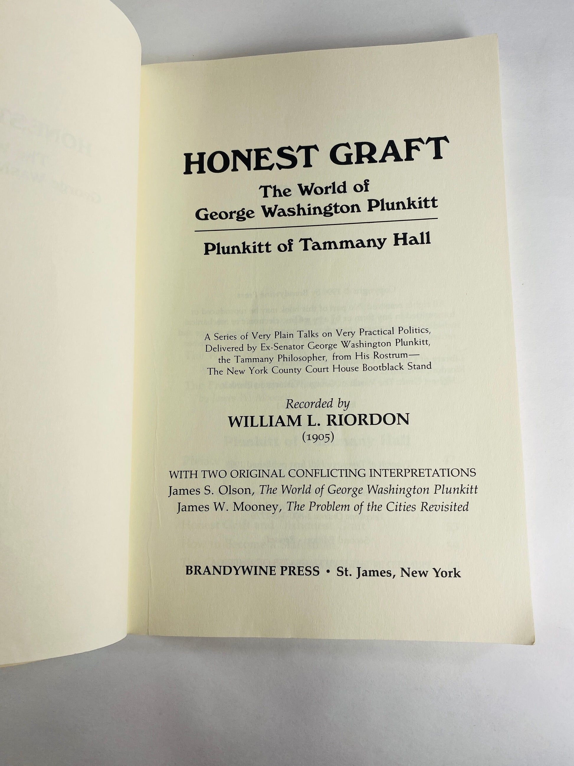 Honest Graft vintage paperback book The World of George Washington Plunkitt by William Riordon about Tammany Hall