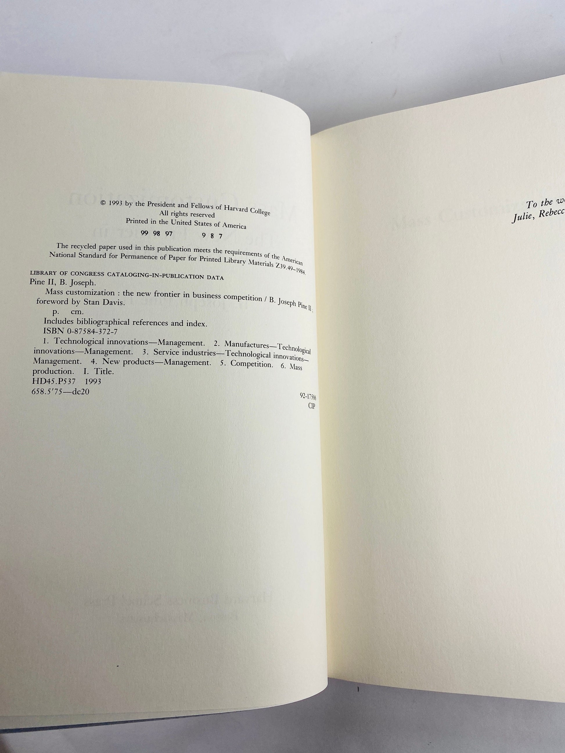 Mass Customization vintage Business Competition book by Joseph Pine circa 1993 Red home bookshelf decor Harvard Business School