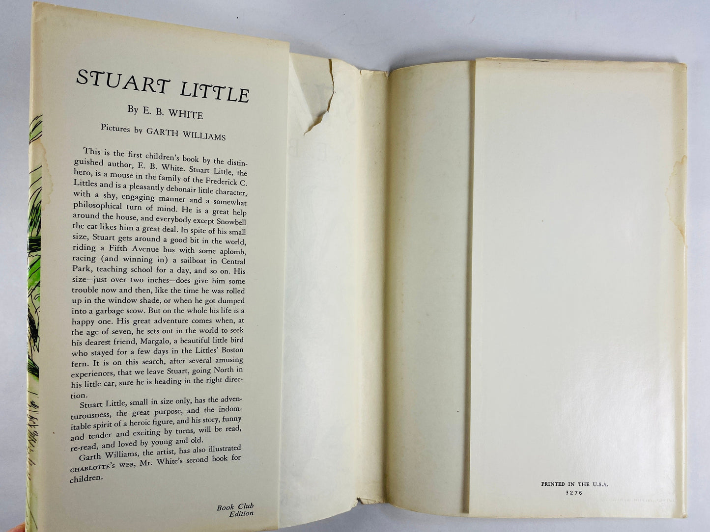 Stuart Little vintage book by EB White EARLY PRINTING illustrator Garth Williams circa 1945, same year as First Edition. Book Club Edition