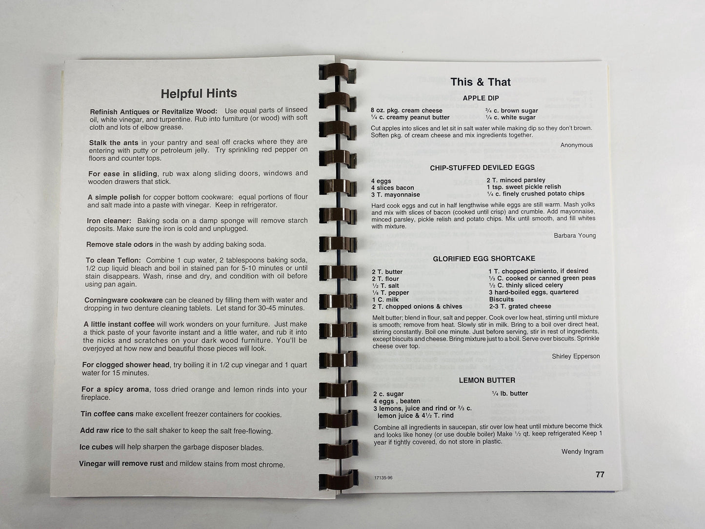 Pleasures from the Good Earth vintage cookbook Pioneer Christian Academy White's Creek Tennessee circa 1996 Fruit Dip Chocolate Chess Pie