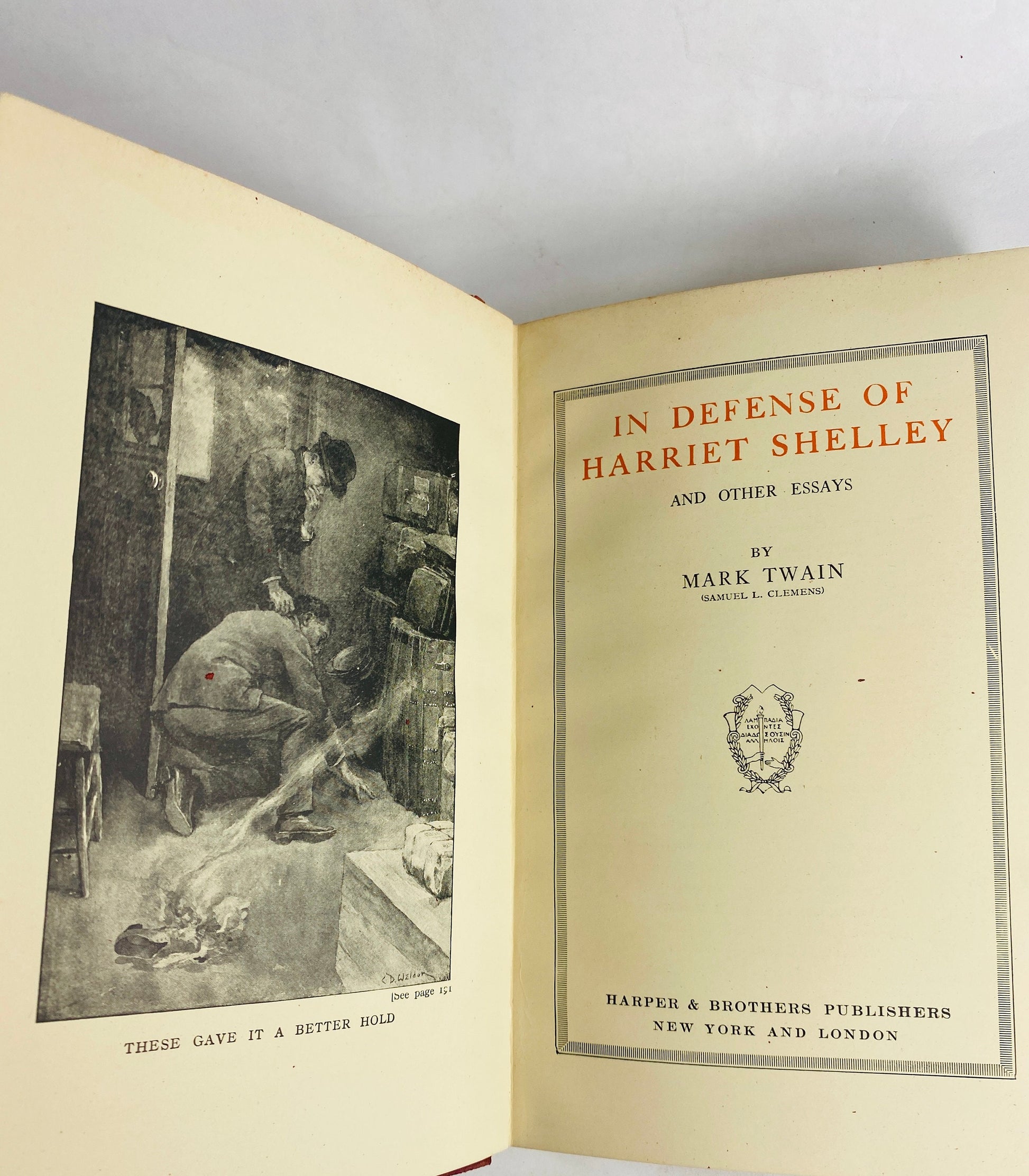 1924 Mark Twain Prince and the Pauper vintage book Samuel Clemens Harriet Shelley Sketches small red leather home bookshelf decor antique