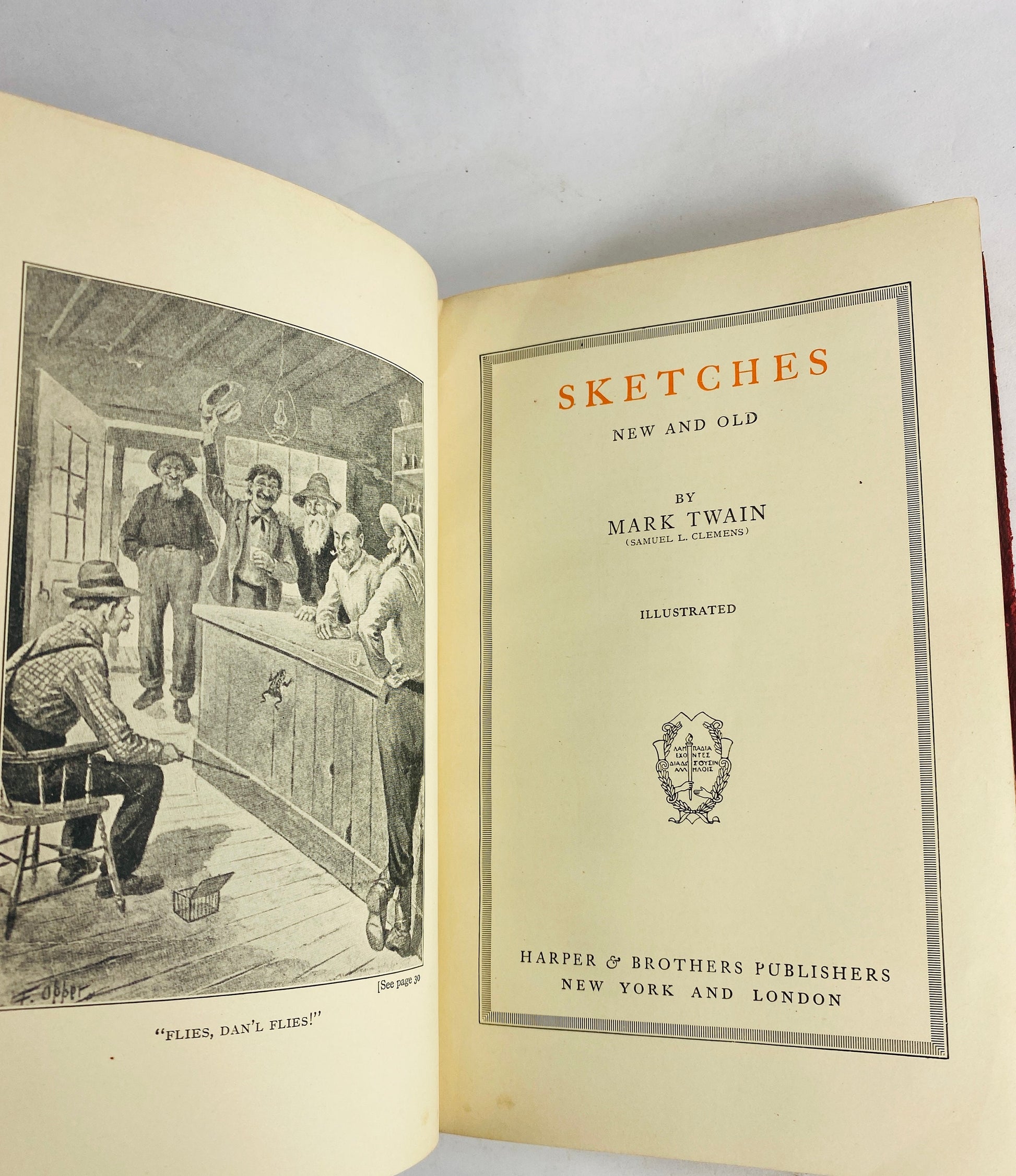 1924 Mark Twain Prince and the Pauper vintage book Samuel Clemens Harriet Shelley Sketches small red leather home bookshelf decor antique