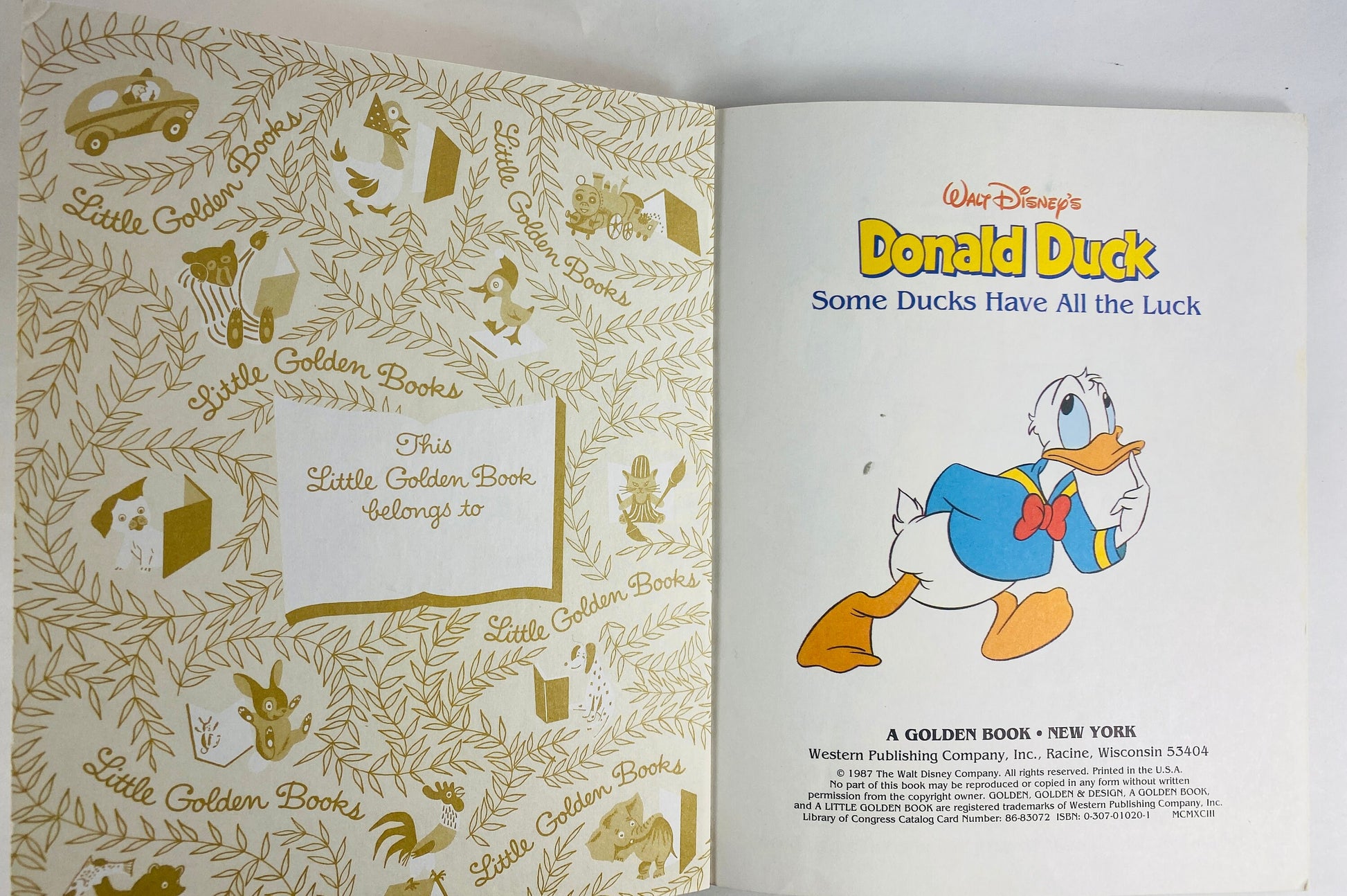 1987 Donald Duck vintage Little Golden Book by Walt Disney Some Ducks have all the Luck Stocking stuffer children gift