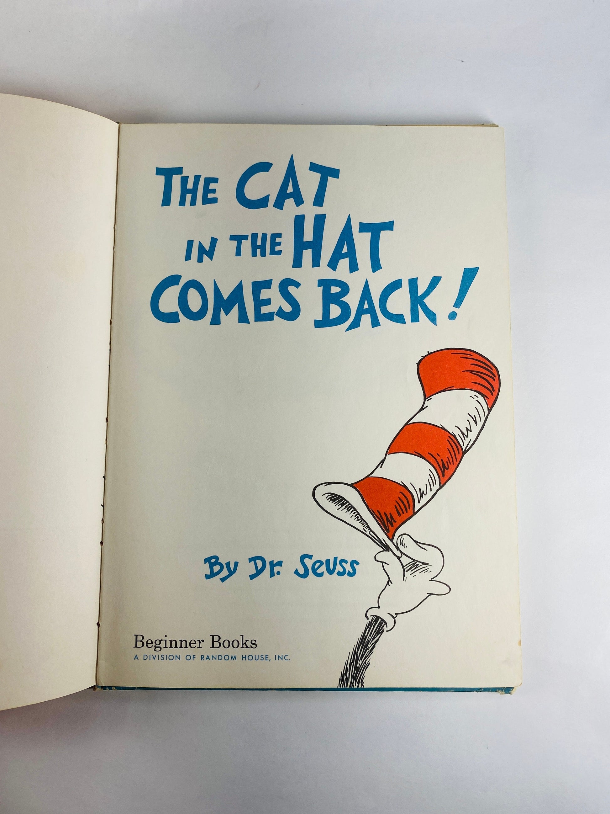 FIRST EDITION Dr Seuss Cat in the Hat Comes Back Vintage collectible book pictoral boards circa 1958.