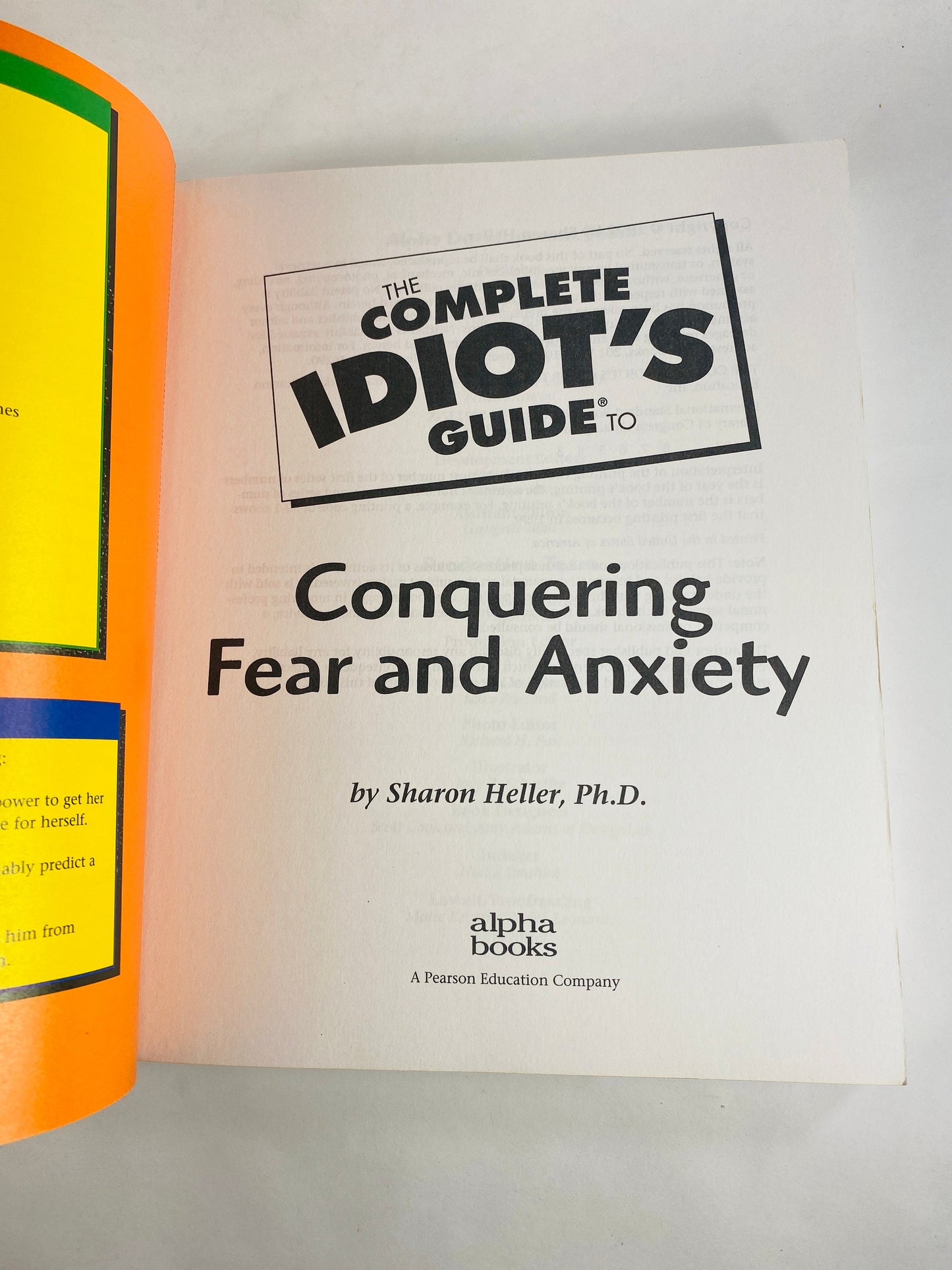 Idiot’s Guide to Conquering Fear and Anxiety vintage paperback book by Sharon Heller reference guide nervous terror and management