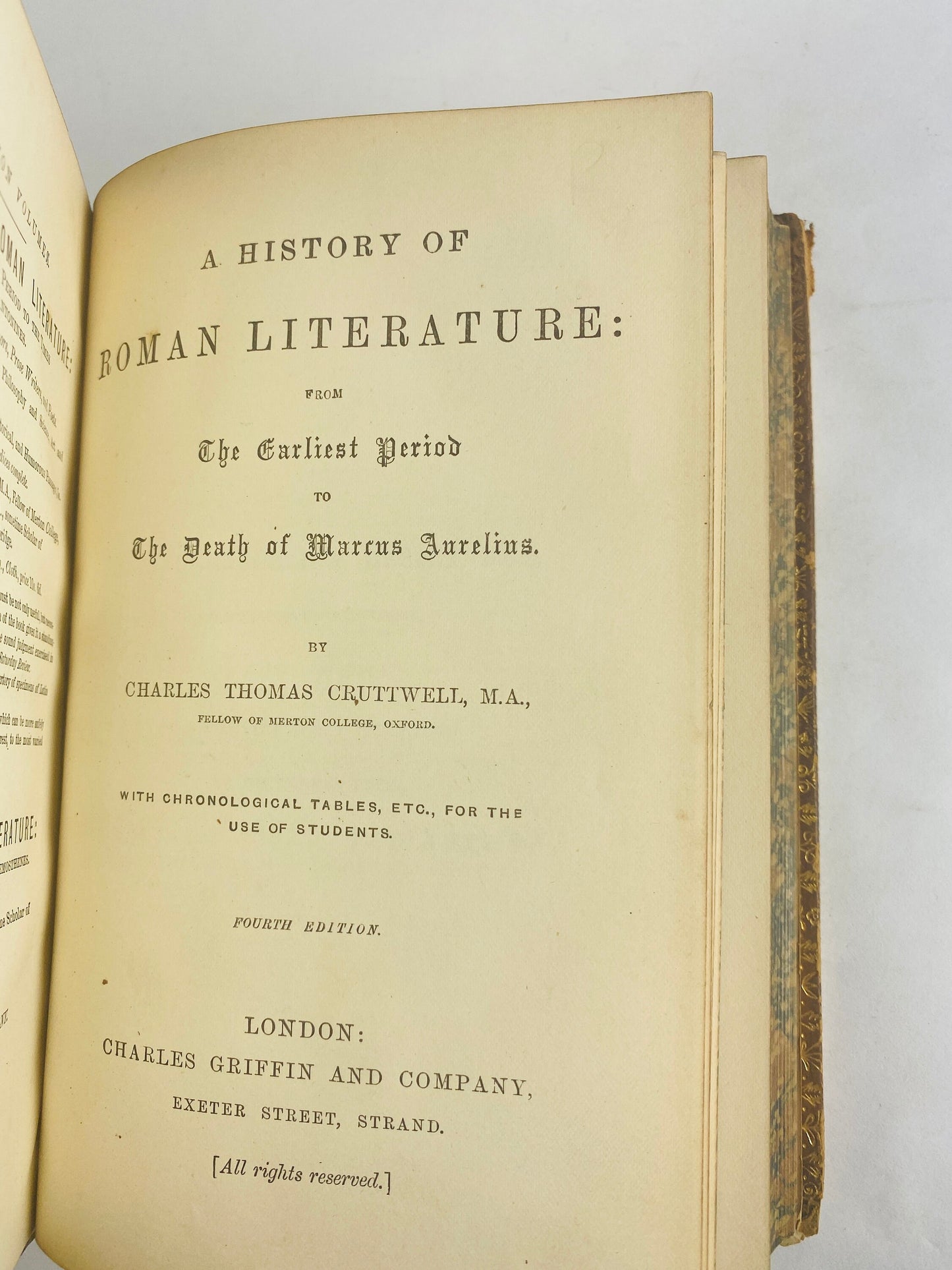 1898 History of Roman Literature Charles Thomas Cruttwell Fine Binding vintage book with gold embossing & embossing Gift