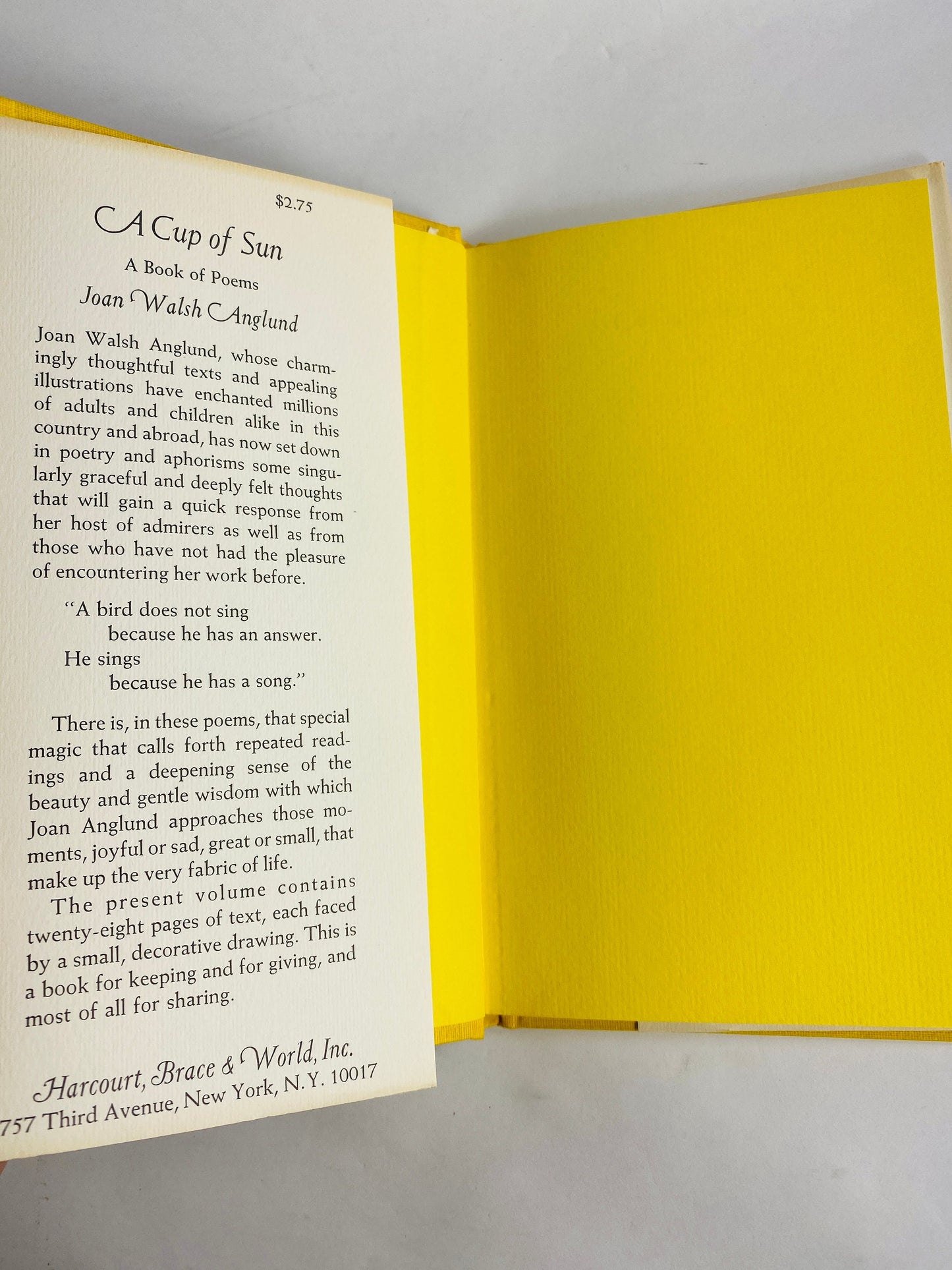 1967 vintage poetry book by Joan Walsh Anglund A Cup of Sun FIRST EDITION with dust jacket Gorgeous collectible gift