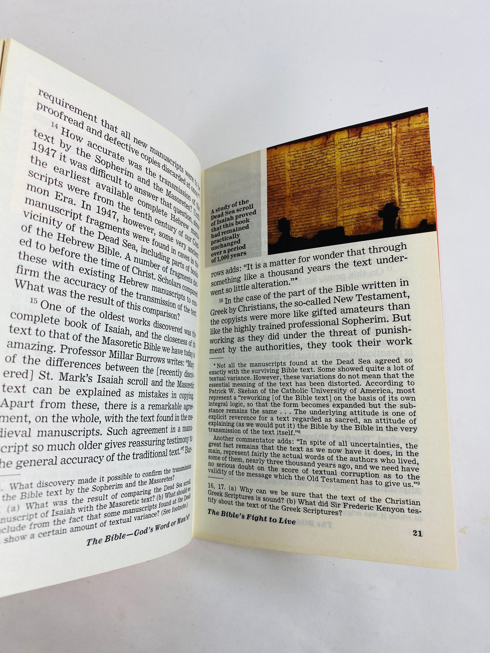 Bible vintage book God's Word or Man's small orange hardback book circa 1989 Provides textual content for studying the Scripture's subjects.