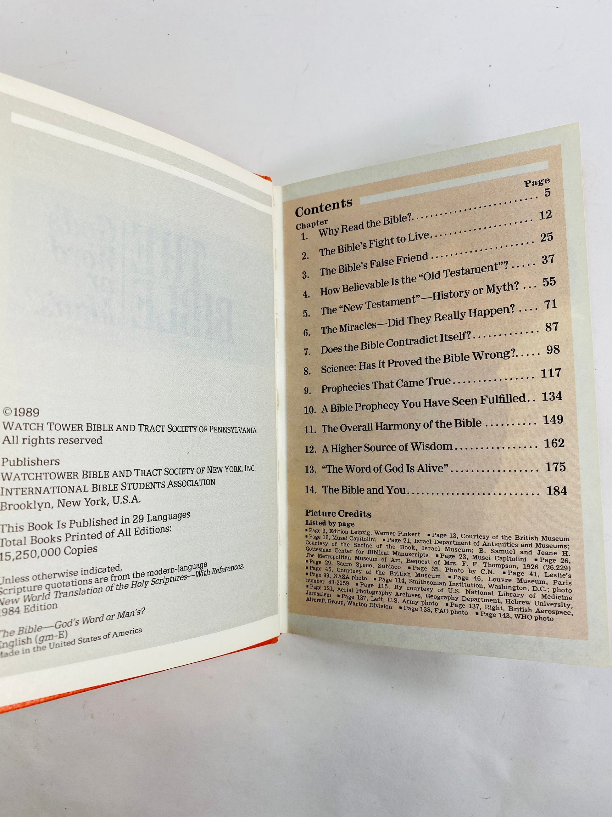 Bible vintage book God's Word or Man's small orange hardback book circa 1989 Provides textual content for studying the Scripture's subjects.