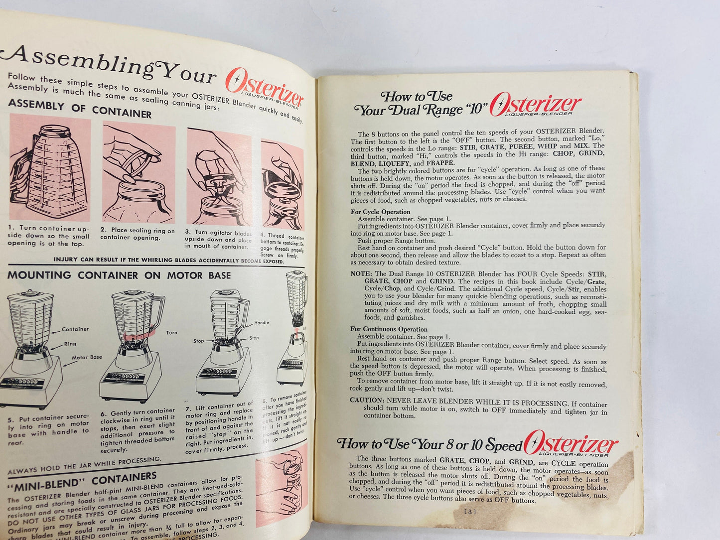 1973 Oster ORIGINAL Osterizer Vintage booklet of recipes. Retro blender kitchen tricks, do's & don'ts spin cookery. 1970s cookbook