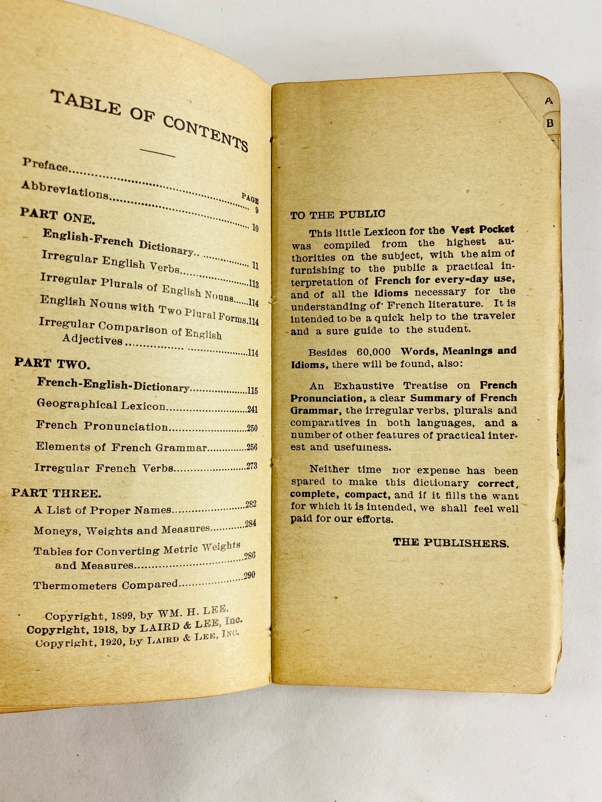 1920 Laird & Lee English French vintage dictionary small miniature antique best pocket book by Max Maury