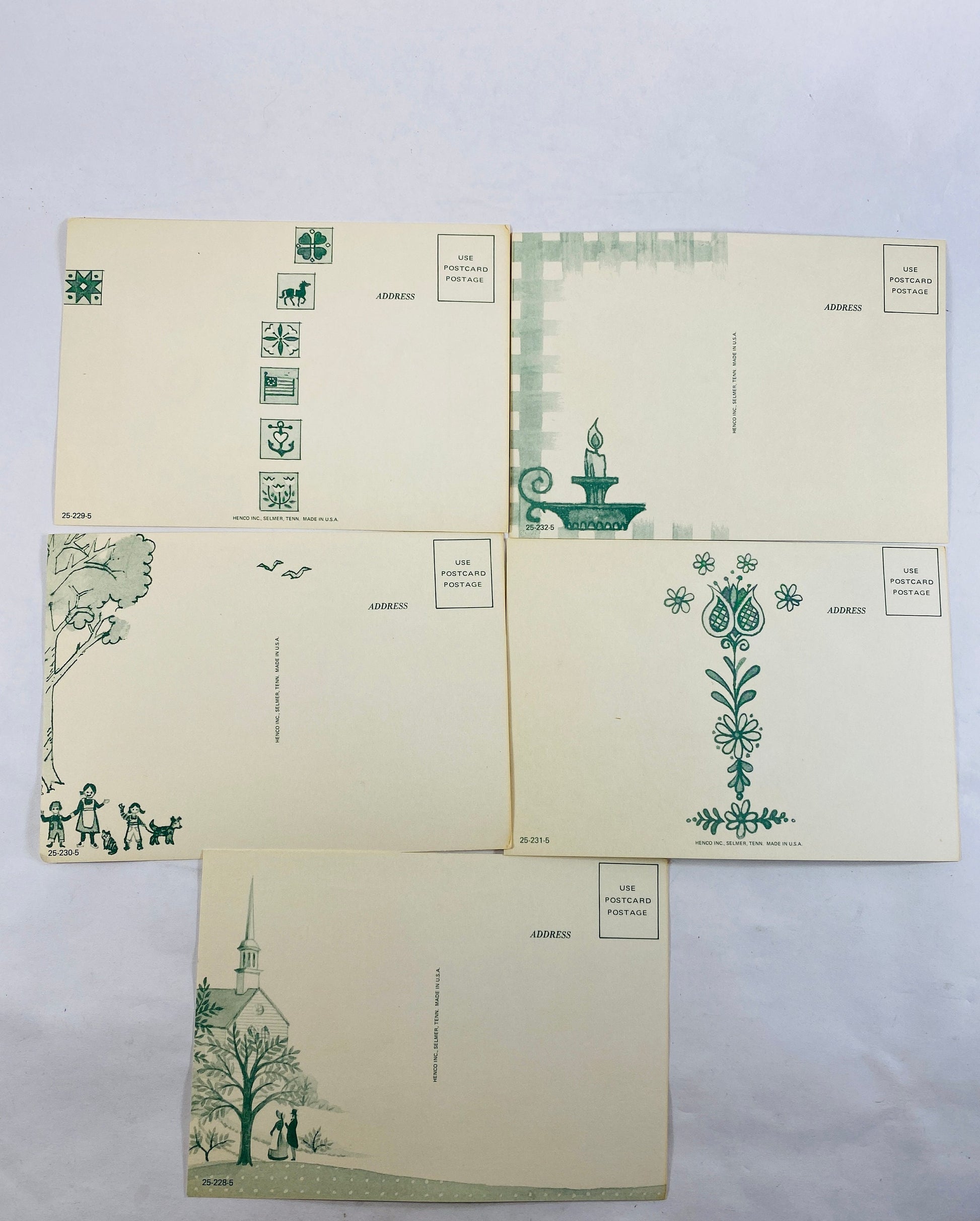 Vintage 1970s country themed post card lot of 5 postcards in VG condition! Chruch farm nature gingham picnic kitchen