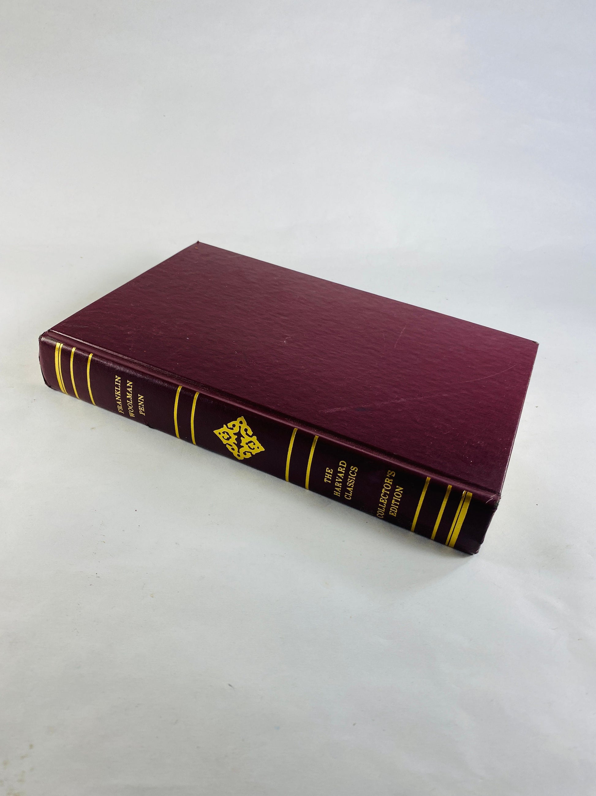 Ben Franklin vintage Harvard Classics book philosophy green with 22kt gold gilded lettering gift Woolman William Penn