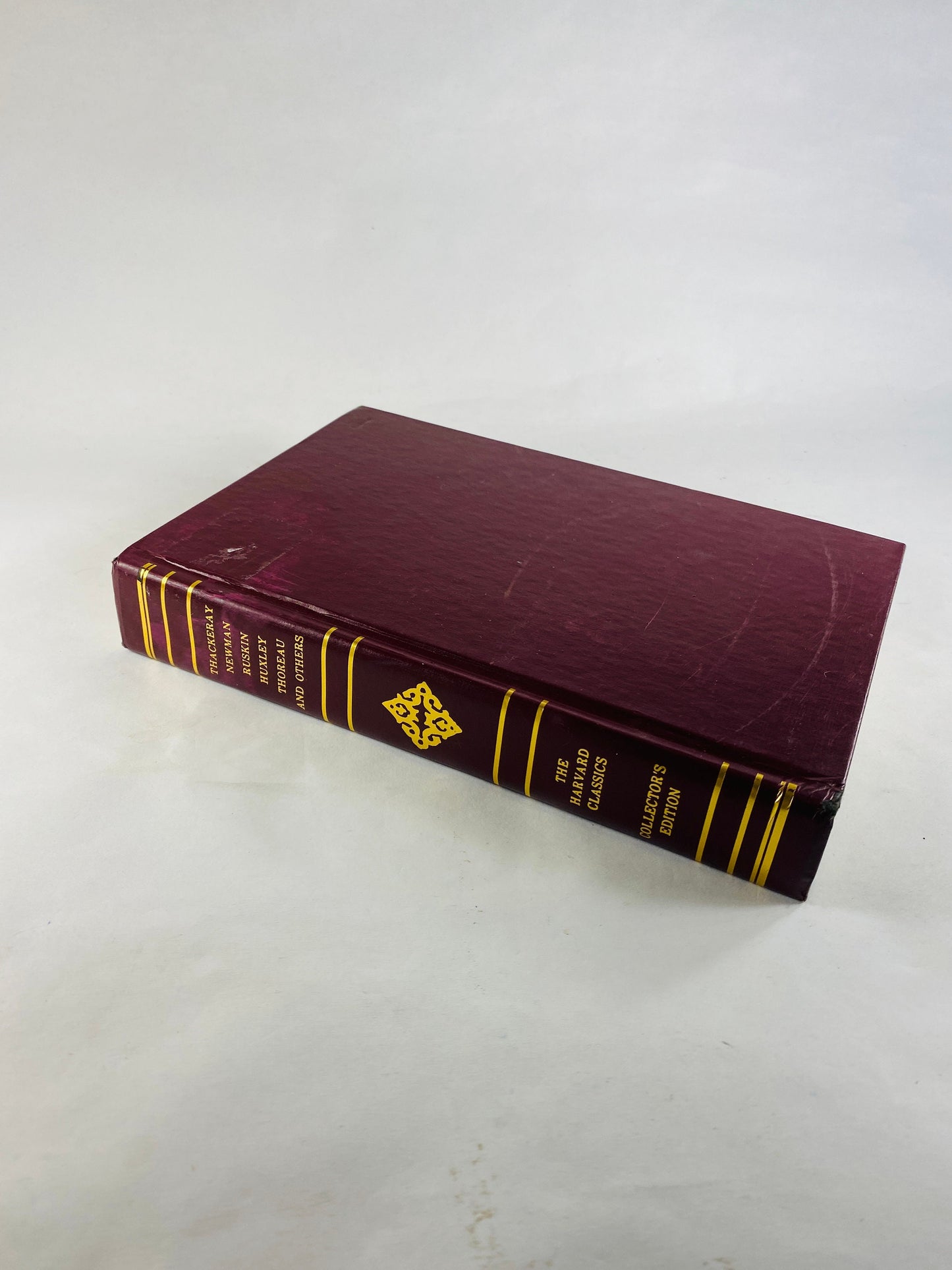 Thoreau Thackeray Ruskin vintage Harvard Classics book philosophy maroon red with 22kt gold gilded lettering gift Newman Huxley