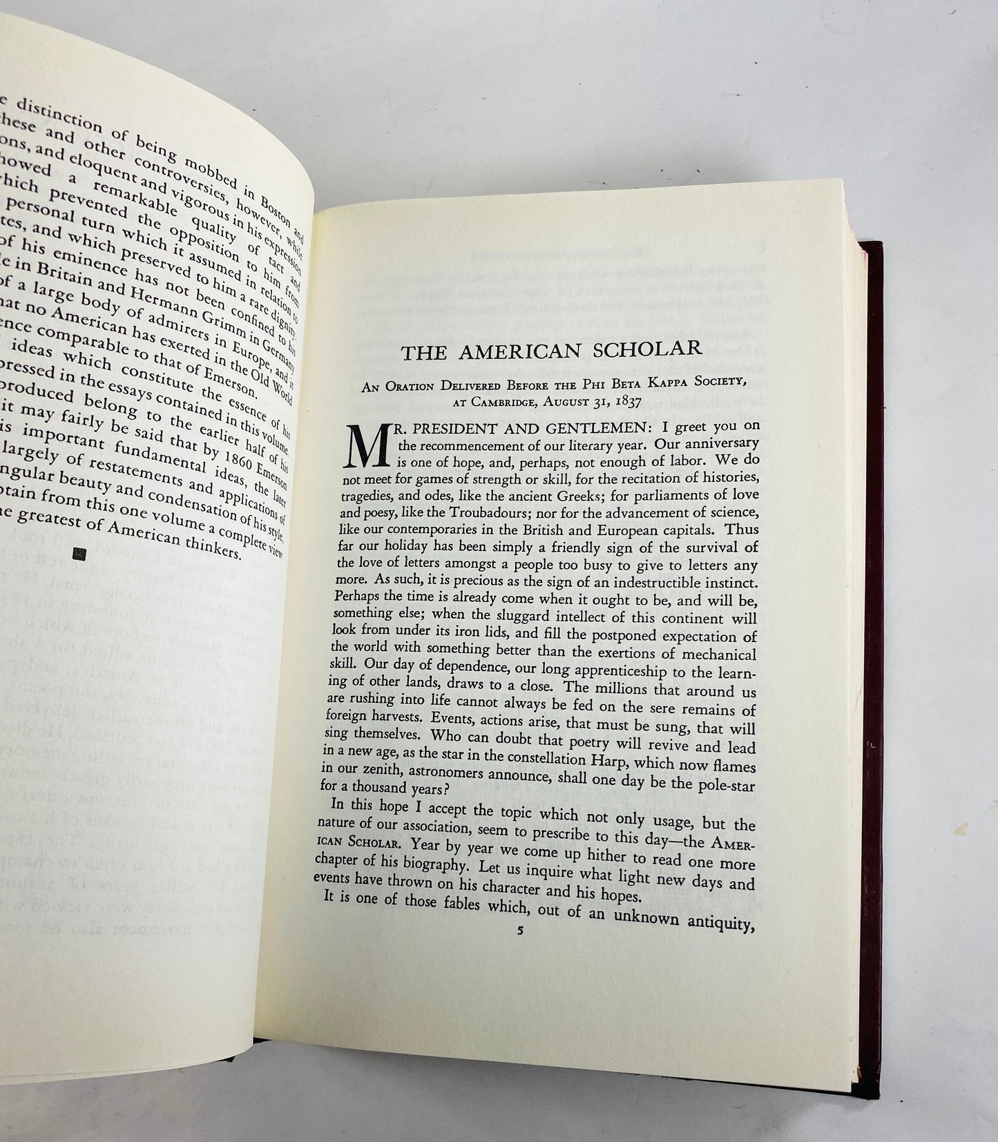 Emerson vintage Harvard Classics book philosophy maroon red Man the Reformer, Self-reliance, compensation, Politics, Nature, Beauty Worship