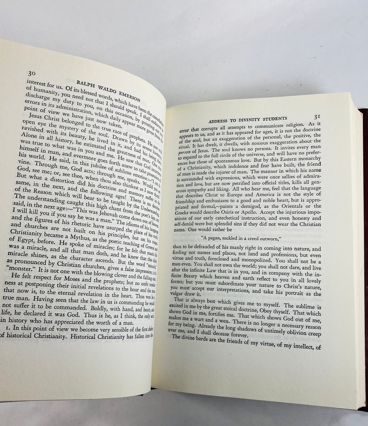 Emerson vintage Harvard Classics book philosophy maroon red Man the Reformer, Self-reliance, compensation, Politics, Nature, Beauty Worship