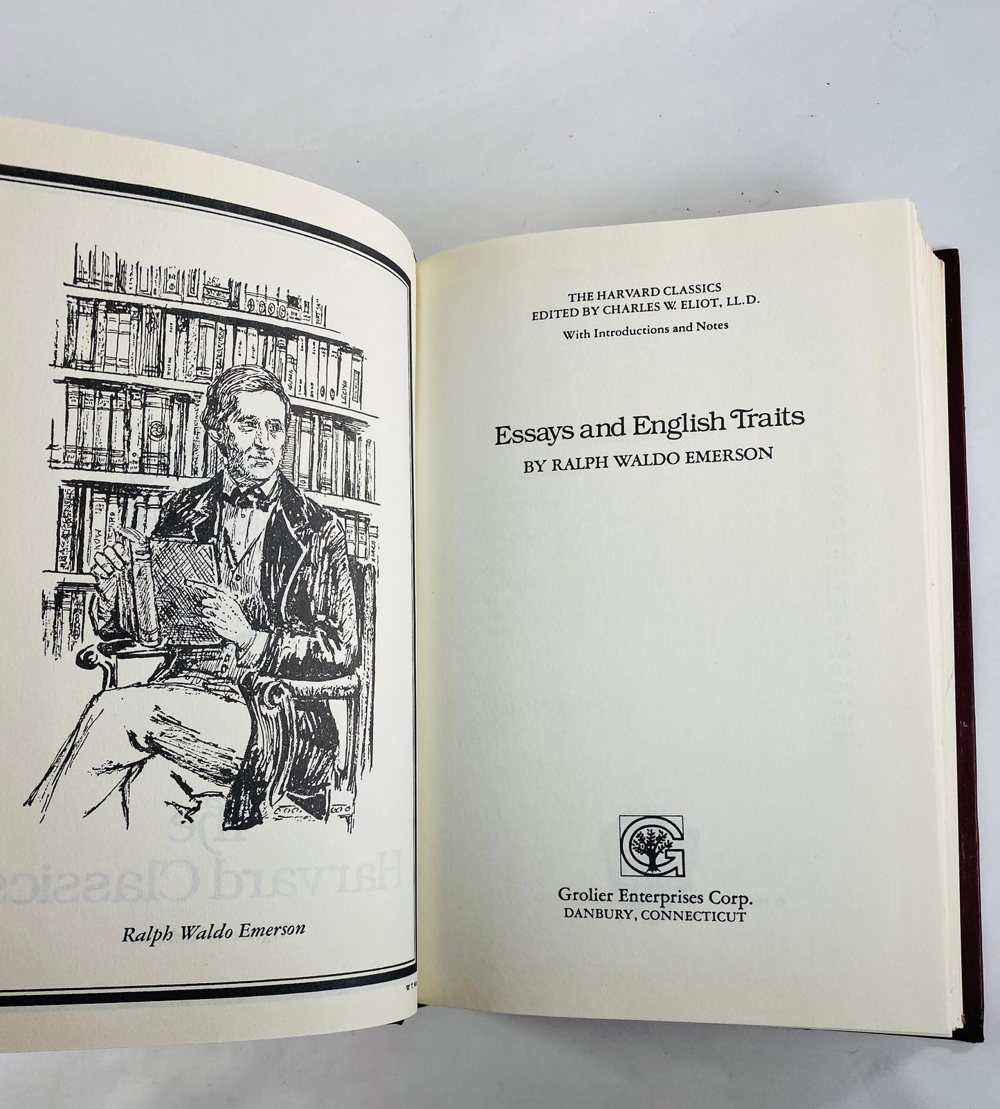 Emerson vintage Harvard Classics book philosophy maroon red Man the Reformer, Self-reliance, compensation, Politics, Nature, Beauty Worship