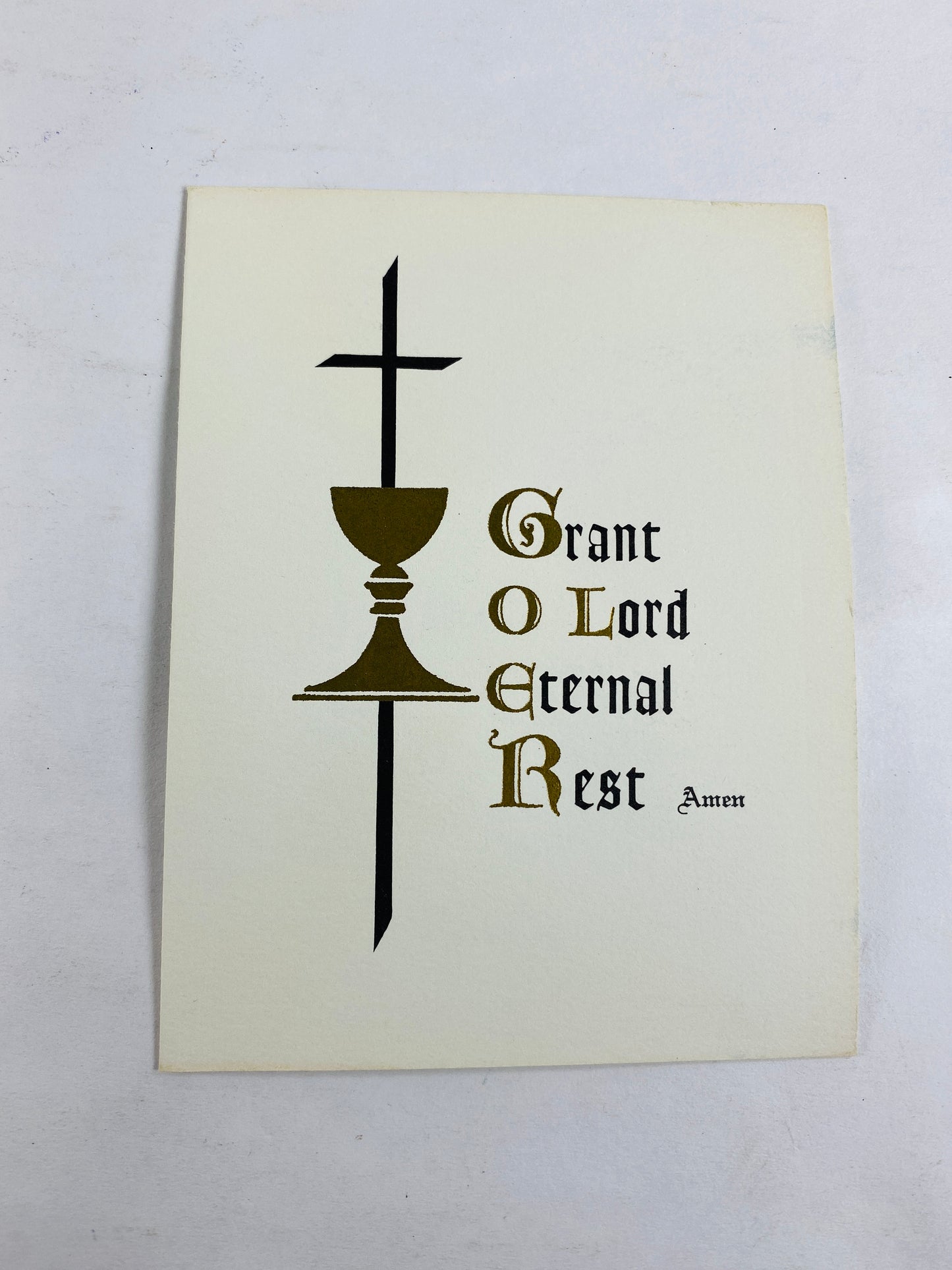 1960 Catholic Vintage Mass bereavement unused card note Holy Sacrifice Grant O Lord Eternal Rest