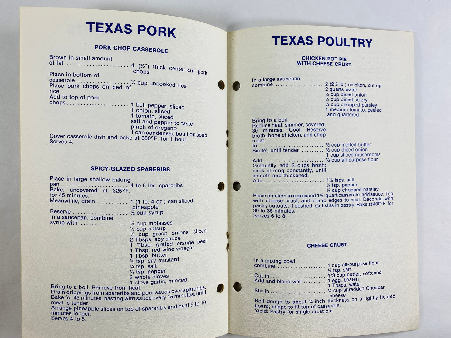 Texas Recipes & Agricultural Products vintage cookbook booklet Chuck Wagon Chili, Milk Punches, Date Bars, Pecan Cheese Ball, Spareribs