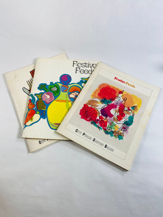 Vintage 1970s recipe booklets with fantastic retro illustrations & cooking decor printed by the City Public Service