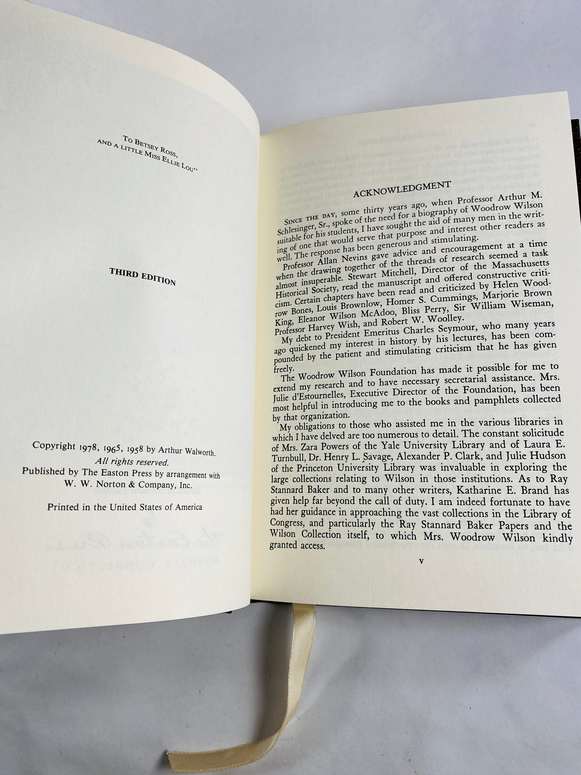 Woodrow Wilson American President vintage Easton Press book by Arthur Walworth circa 1978 BEAUTIFUL brown leather with gold gilt