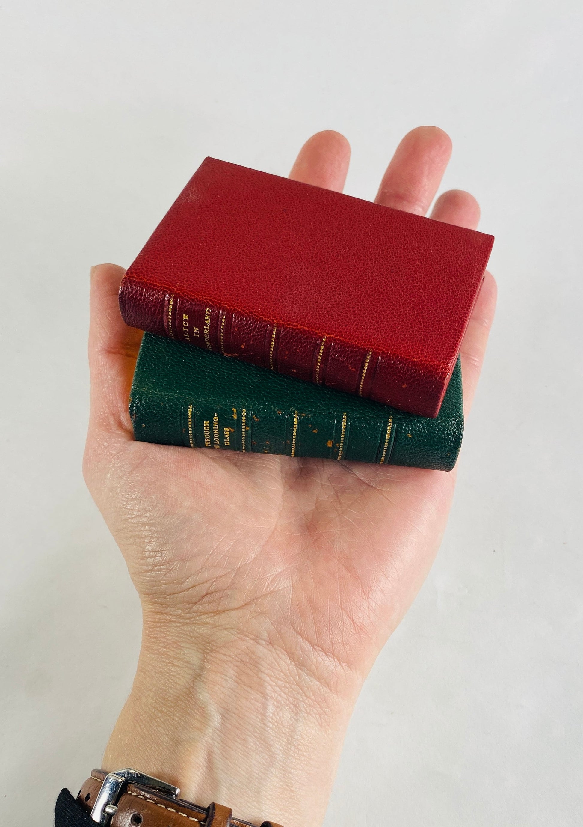 Lewis Carroll Alice's Adventures in Wonderland & Through the Looking Glass vintage Miniature leather book set John Tenniel Minia Press