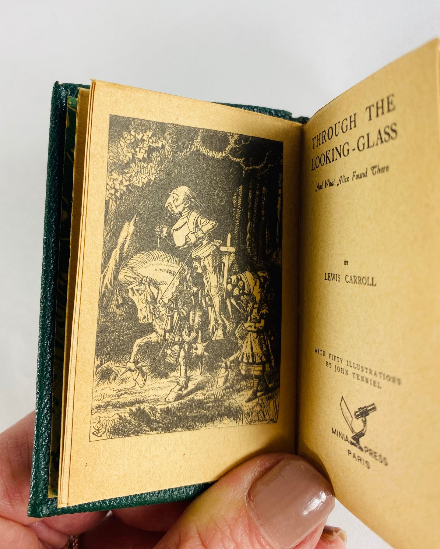 Lewis Carroll Alice's Adventures in Wonderland & Through the Looking Glass vintage Miniature leather book set John Tenniel Minia Press