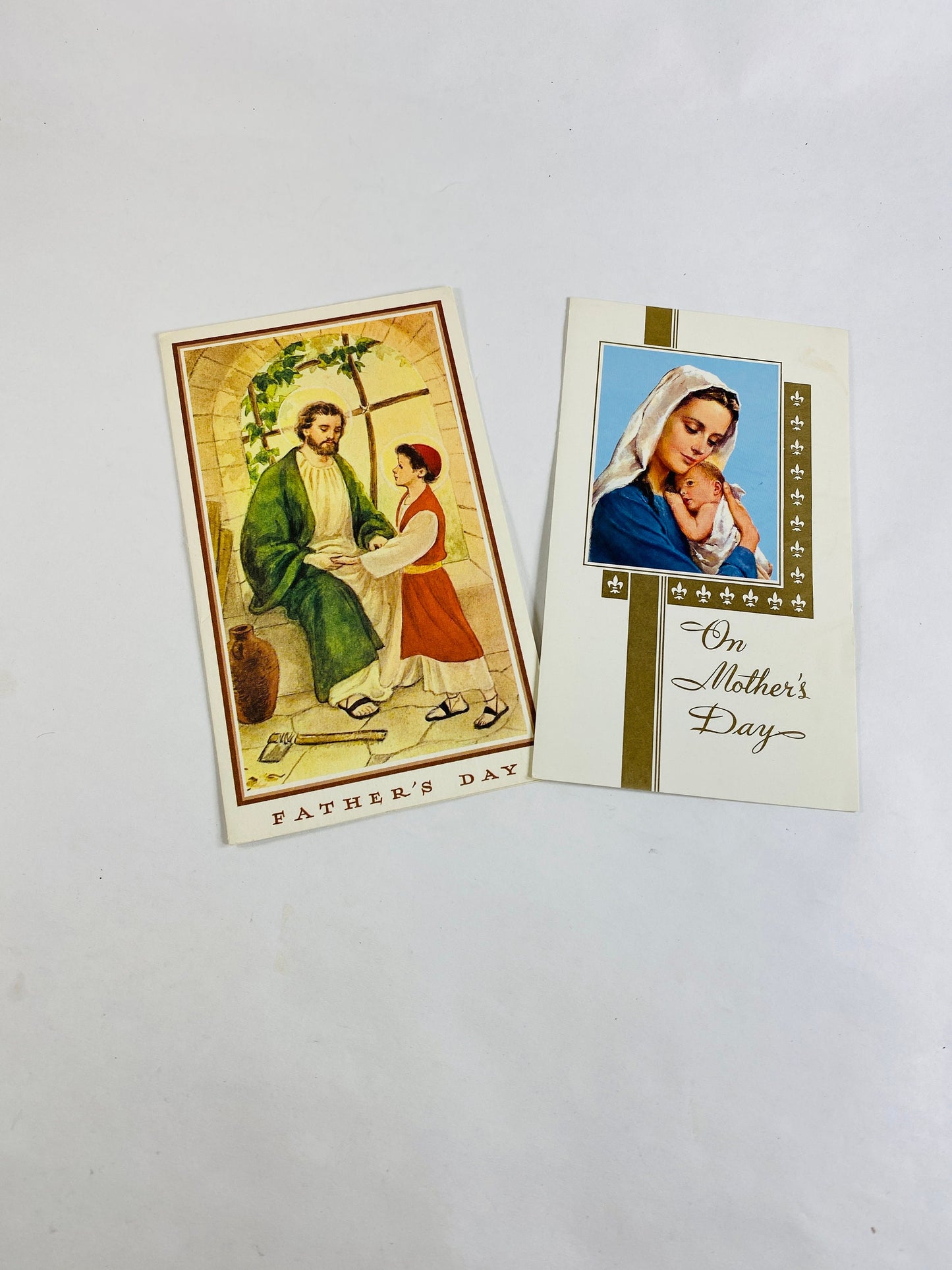 Vintage 1960s Catholic Mother's Day and Father's Day greeting card lot Jesus Christ mass. St. Joseph Elinore Blaisdell