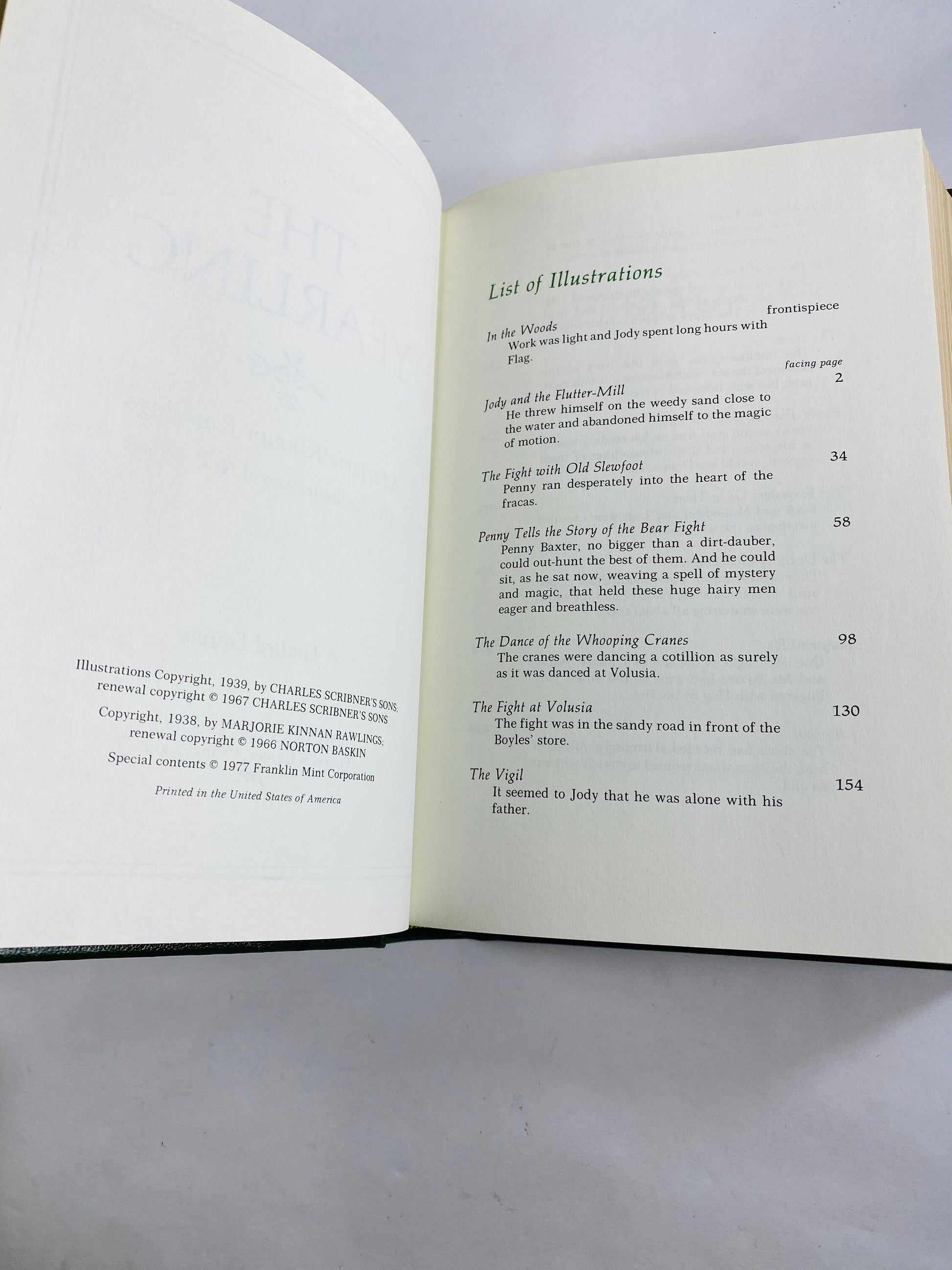 Yearling vintage Marjorie Kennan Rawlings leather book circa 1977 Franklin Library Pulitzer Prize novel set about fawn in northern Florida