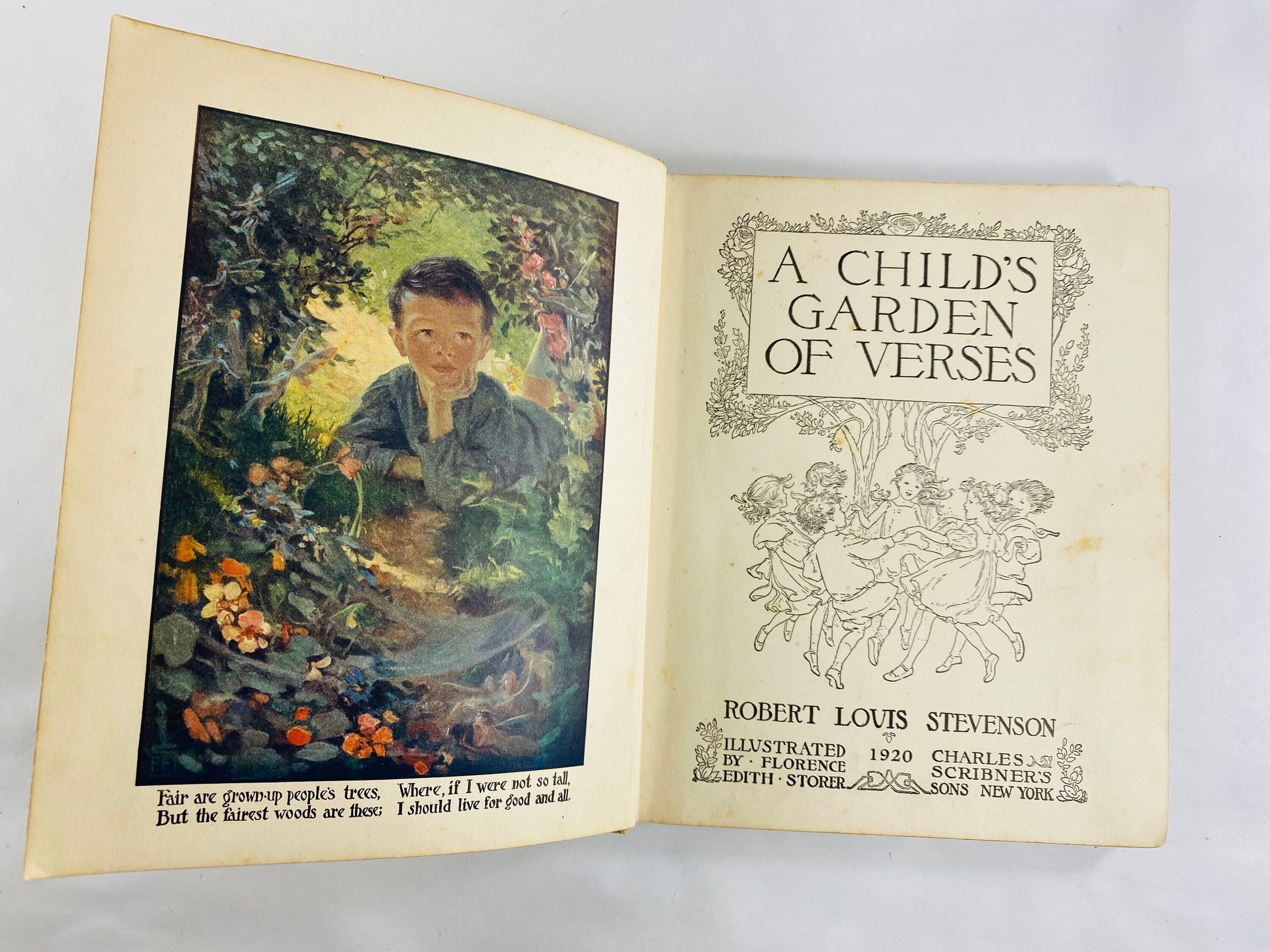 1920 A Child's Garden of Verses Robert Louis Stevenson illustrated by Florence Edith Storer vintage Children's book Charles Scribner's