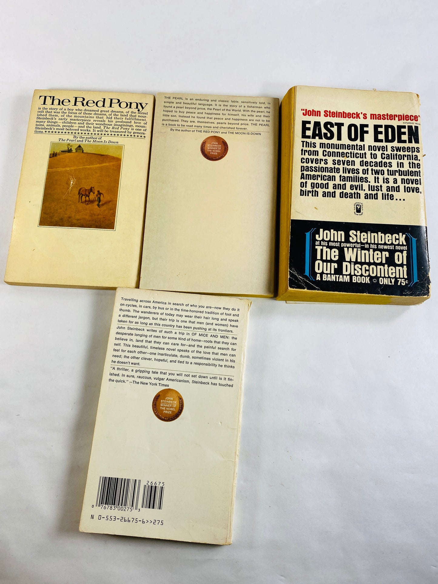 John Steinbeck East of Eden Red Horse Pearl vintage paperback book Of Mice and Men Pulitzer Prize Bantum circa 1980s