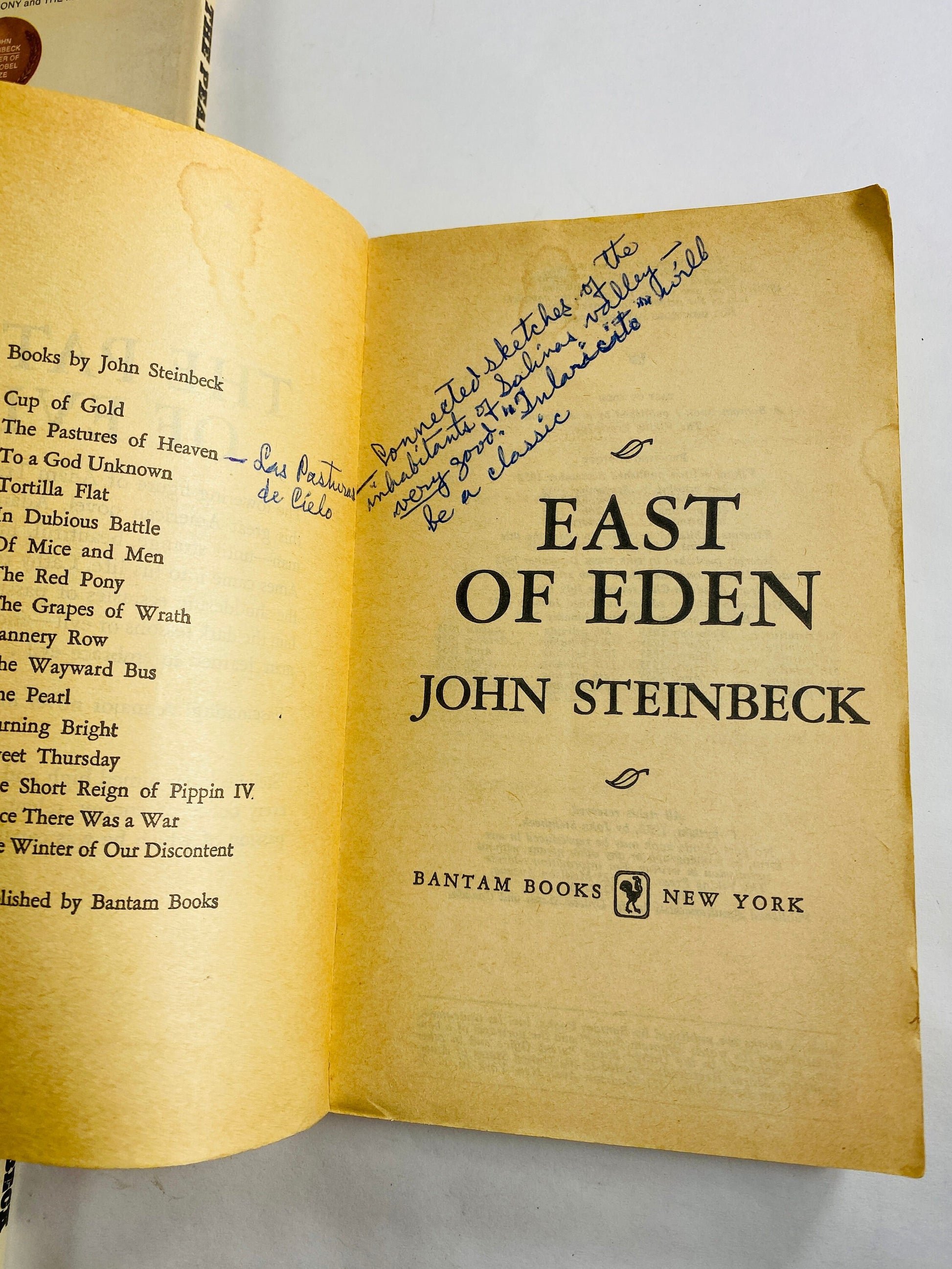 John Steinbeck East of Eden Red Horse Pearl vintage paperback book Of Mice and Men Pulitzer Prize Bantum circa 1980s