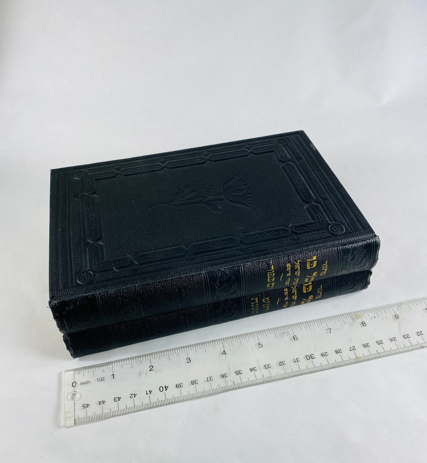 Antique Hebrew book set Publishing Company Shas Commentary on Parables circa 1916 vintage book lot Jewish prayers Black decor