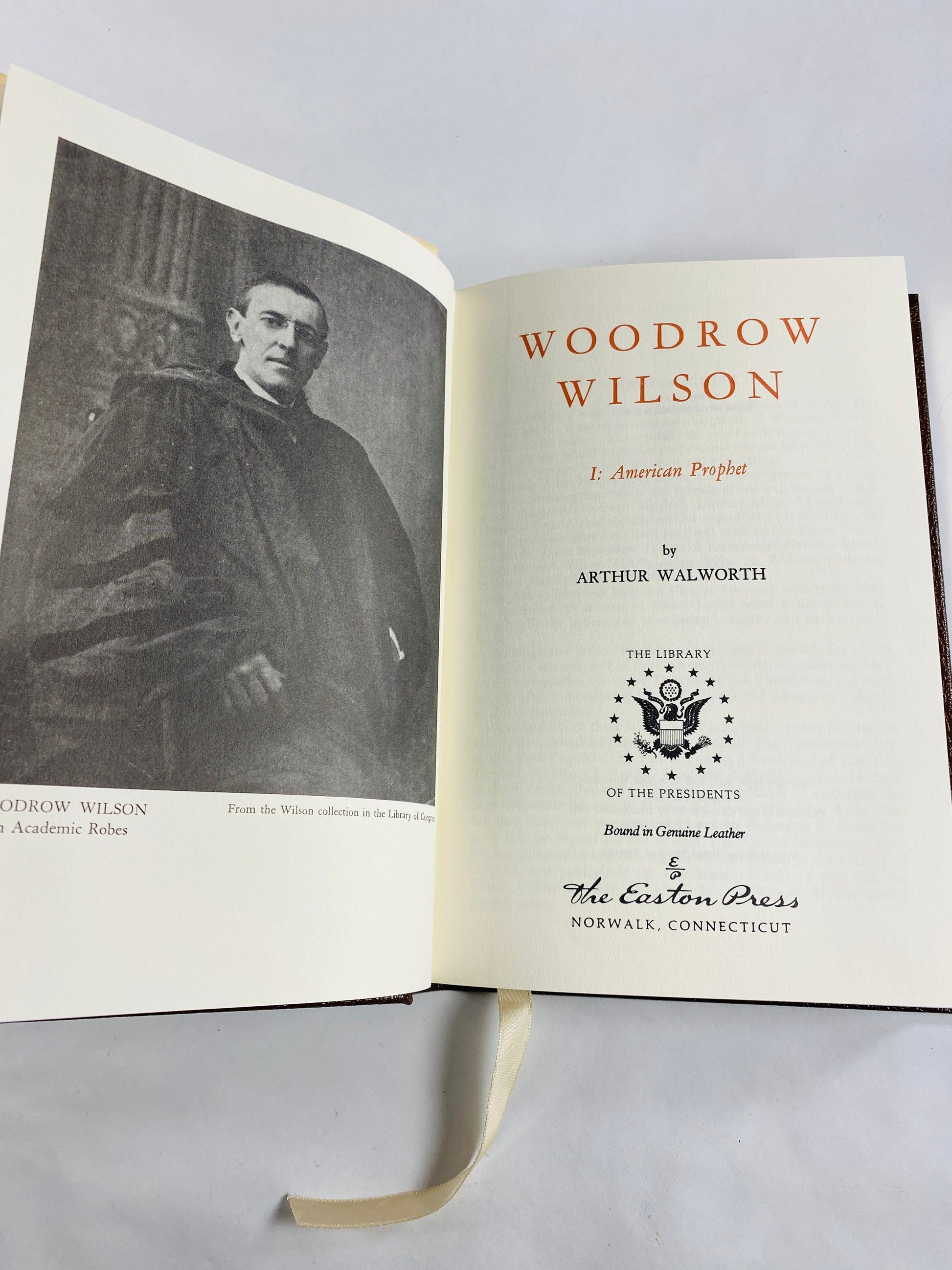 Woodrow Wilson American President vintage Easton Press book by Arthur Walworth circa 1978 BEAUTIFUL brown leather with gold gilt