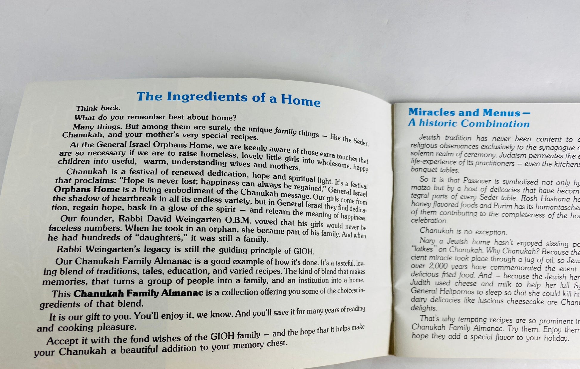 Chanukah Family Almanac vintage Israel Orphans Home booklet circa 1975 Traditions and recipes for the Jewish Home includes Hebrew prayers