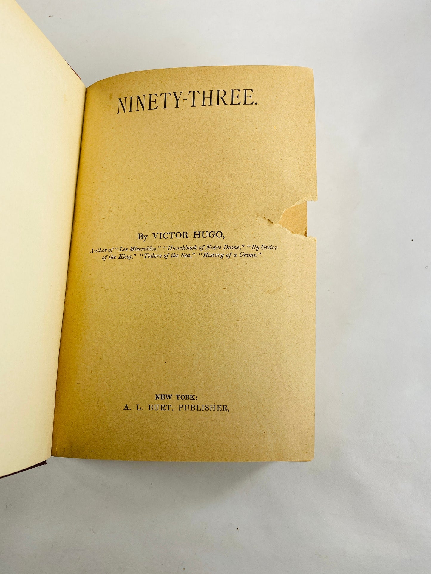 1900 Ninety-Three by Victor Hugo vintage book EARLY American PRINTING AL Burt Red home bookshelf decor. Fragile pages, poor condition