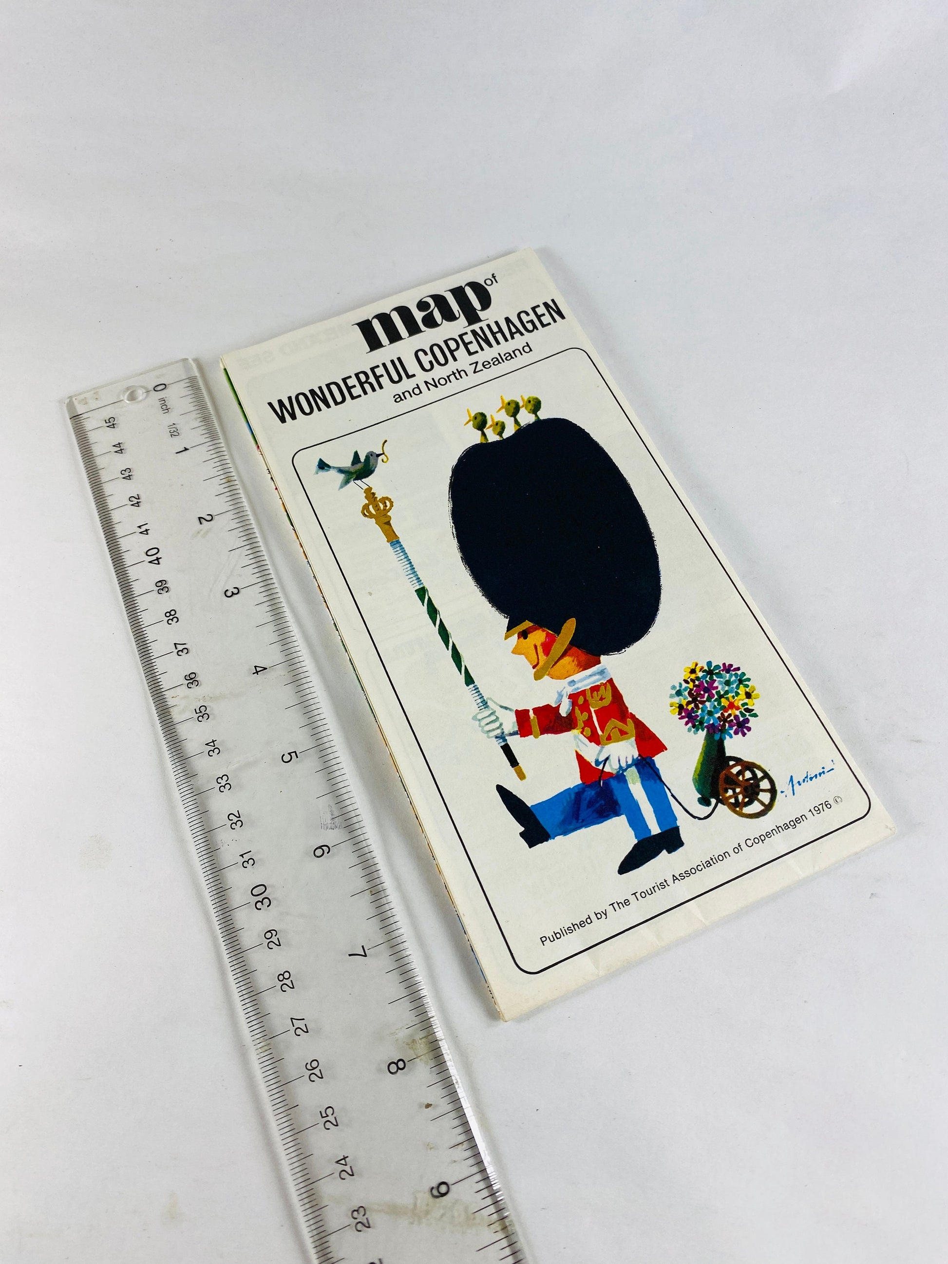 Cophenhagen Vintage tourist map European travel brochure circa 1976 also details New Zealand. Suitable for framing