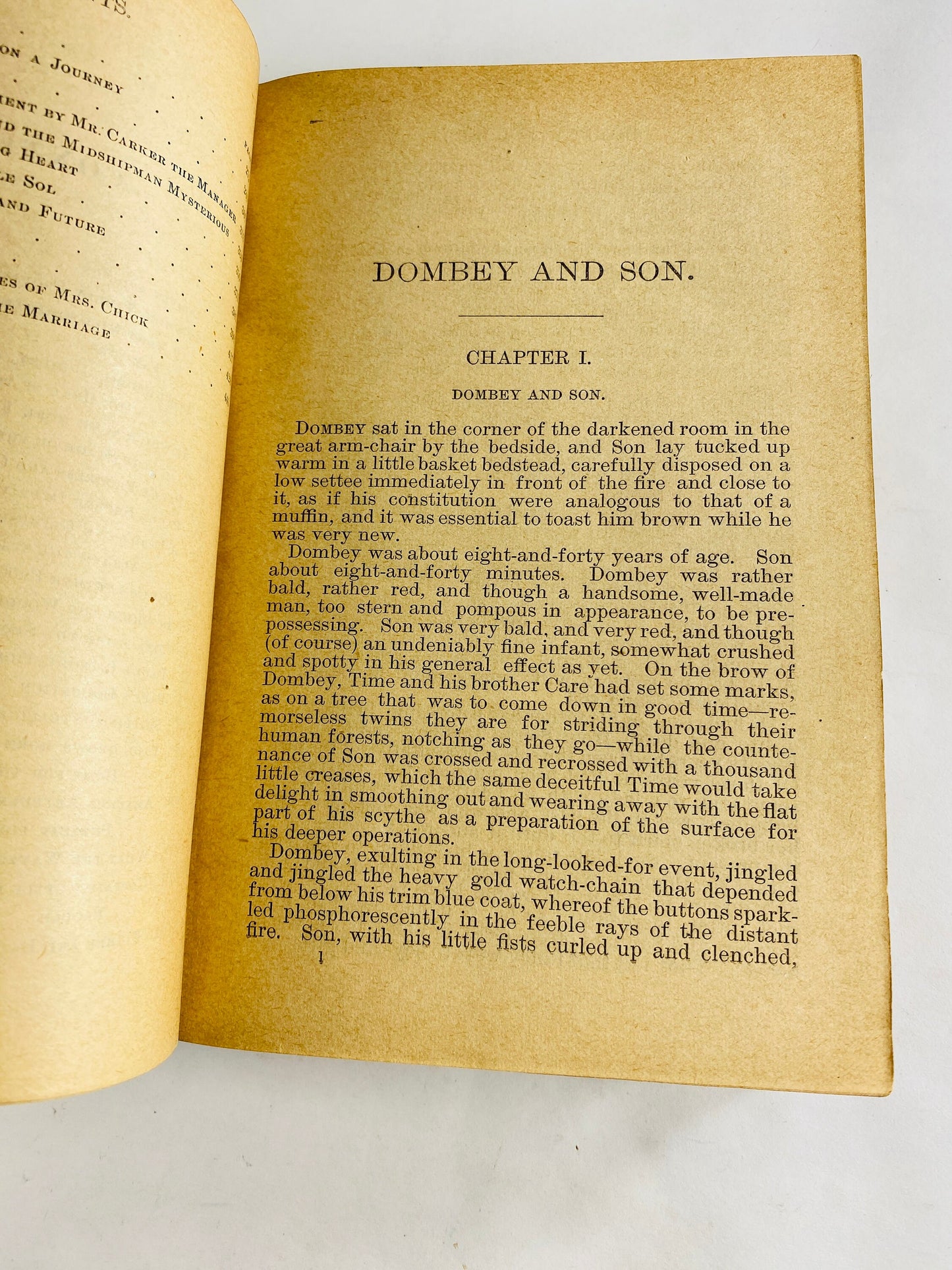 Charles Dickens Dombey and Son Beautiful vintage book circa 1884 antique brown home decor marbled, decorated end papers, gilt lettering