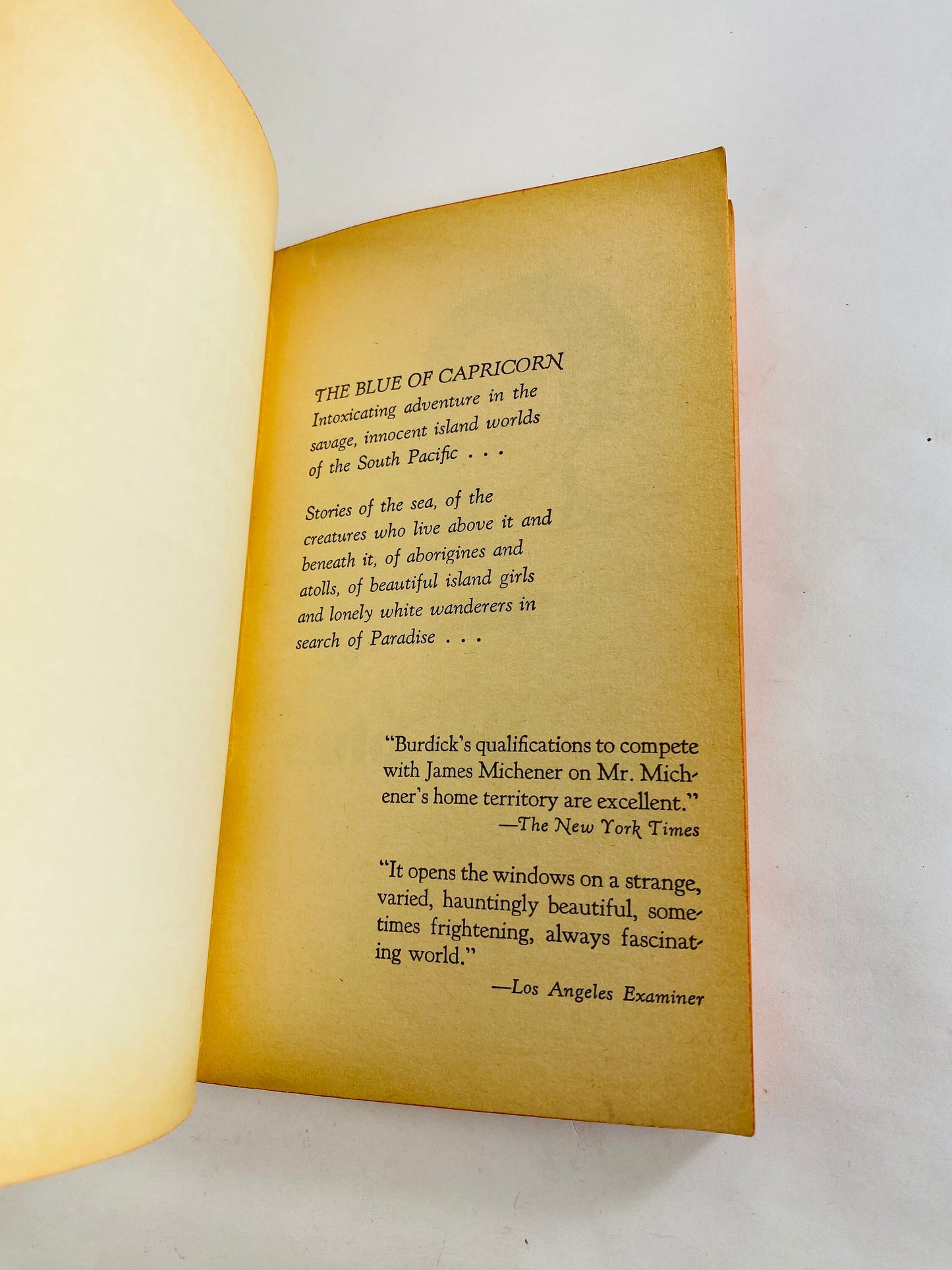 Blue of Capricorn vintage paperback book by Eugene Burdick circa 1961 stories of men of all races who fought and loved in ocean's reflection