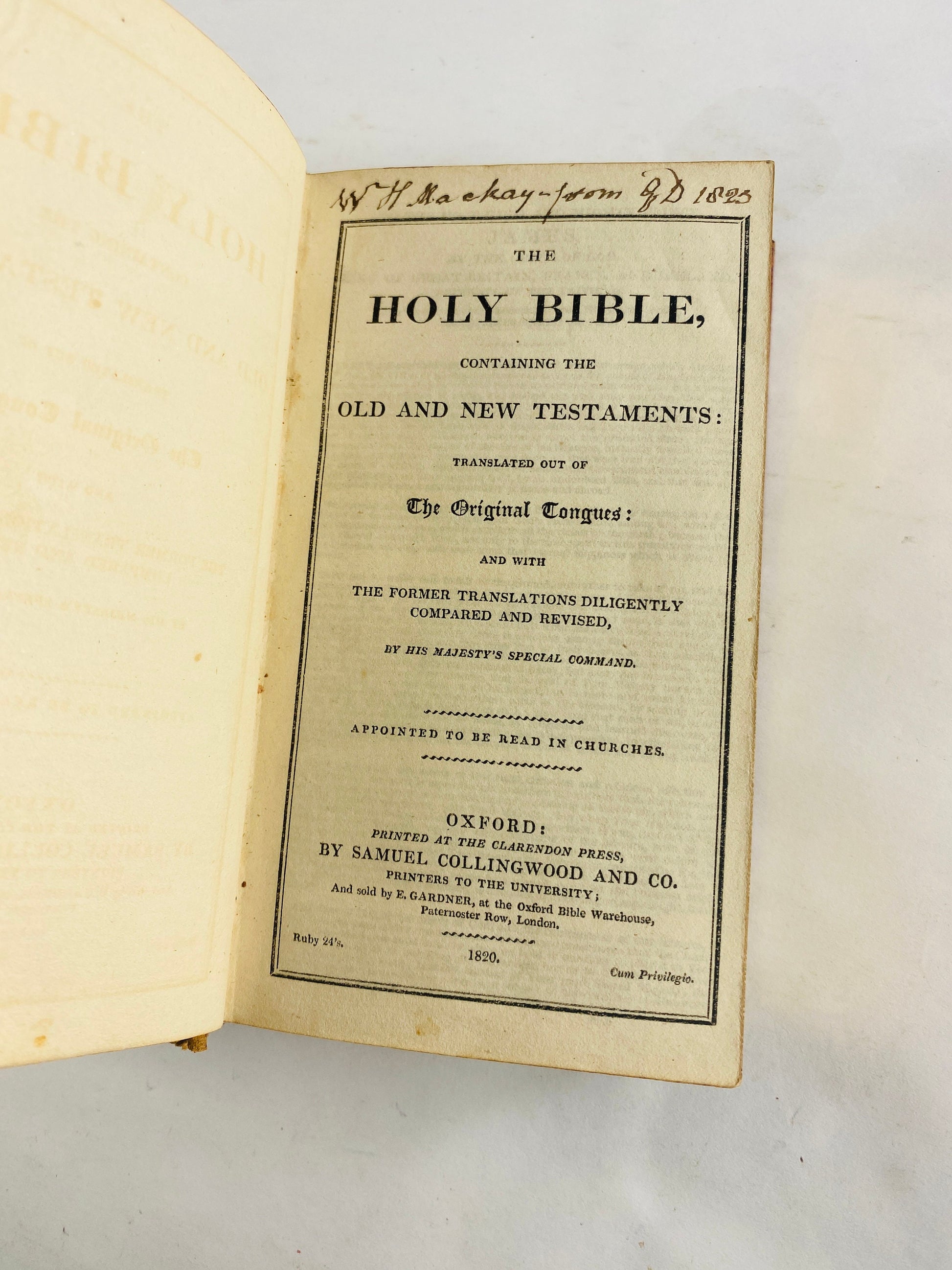 1820 Holy Bible Oxford Worn red Morocco Leather Cover, Collingwood Post Revolutionary War Old Testament Jesus Christ Miniature Collectible