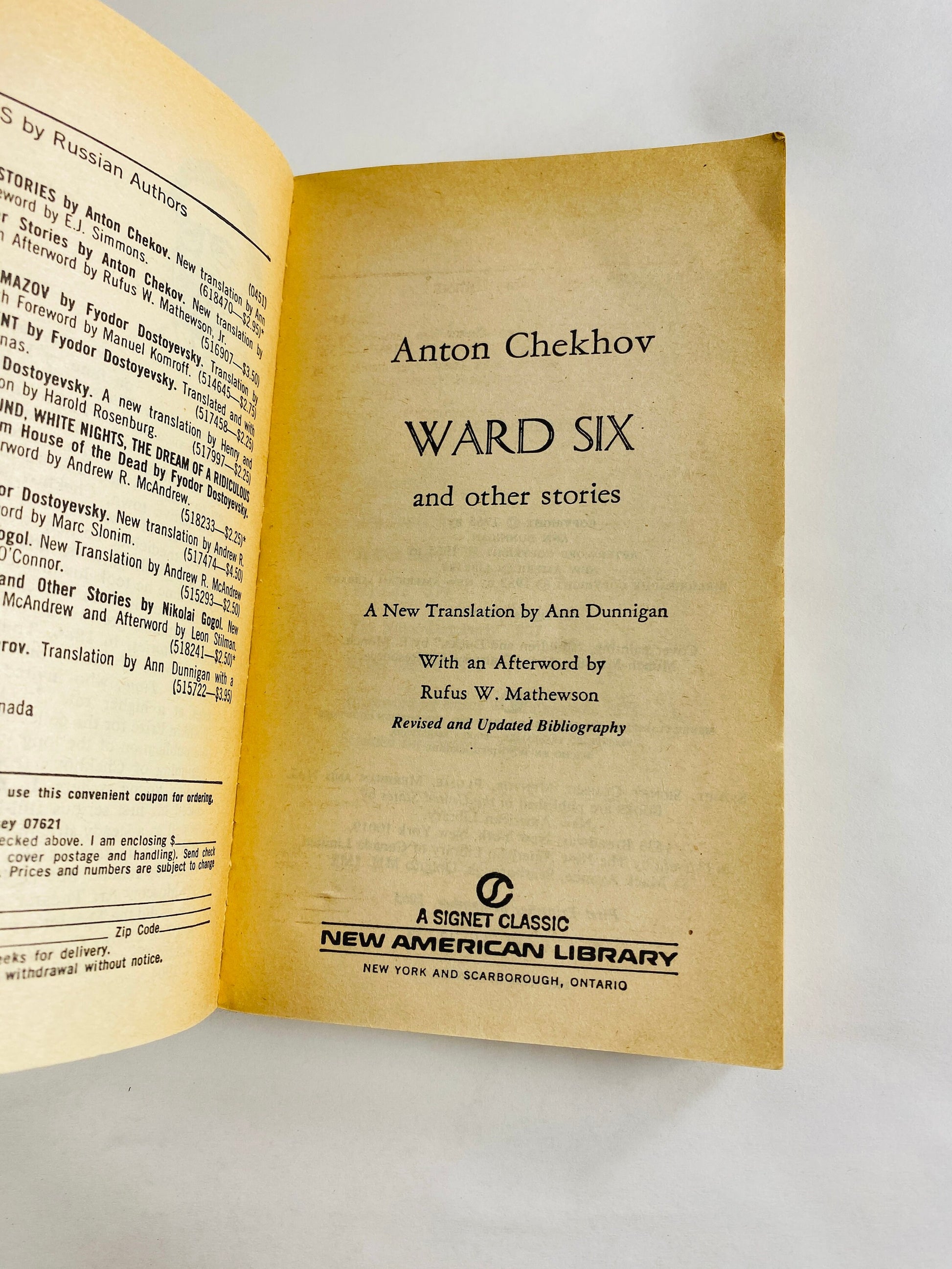 Anton Chekhov vintage Signet paperback book Ward Six circa 1982 New American Library includes Duel, Dull Story, My Life, Name Day Party