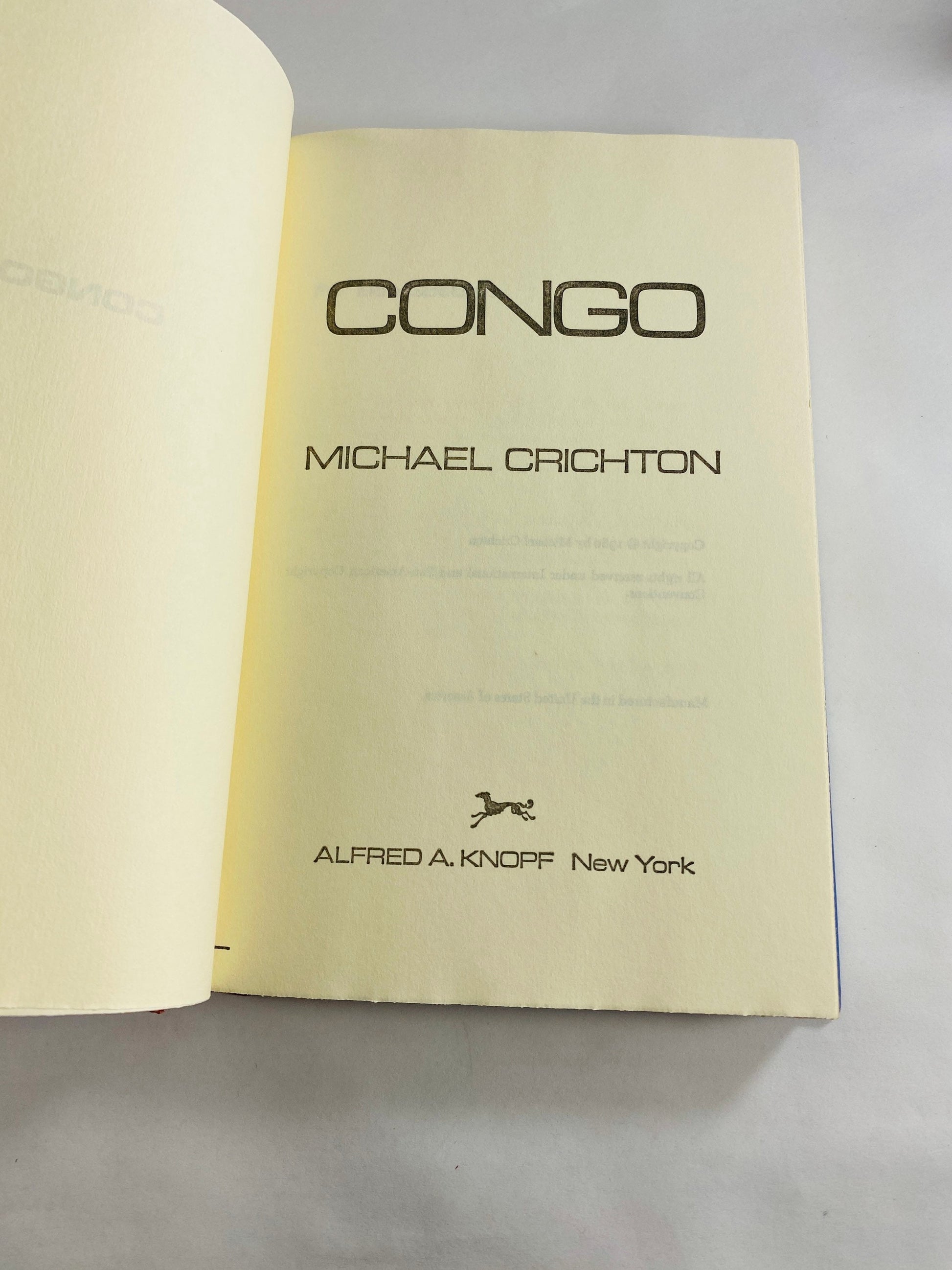 Congo by Michael Crichton FIRST EDITION vintage book circa 1980. Collectible and unique gift Bookshelf decor