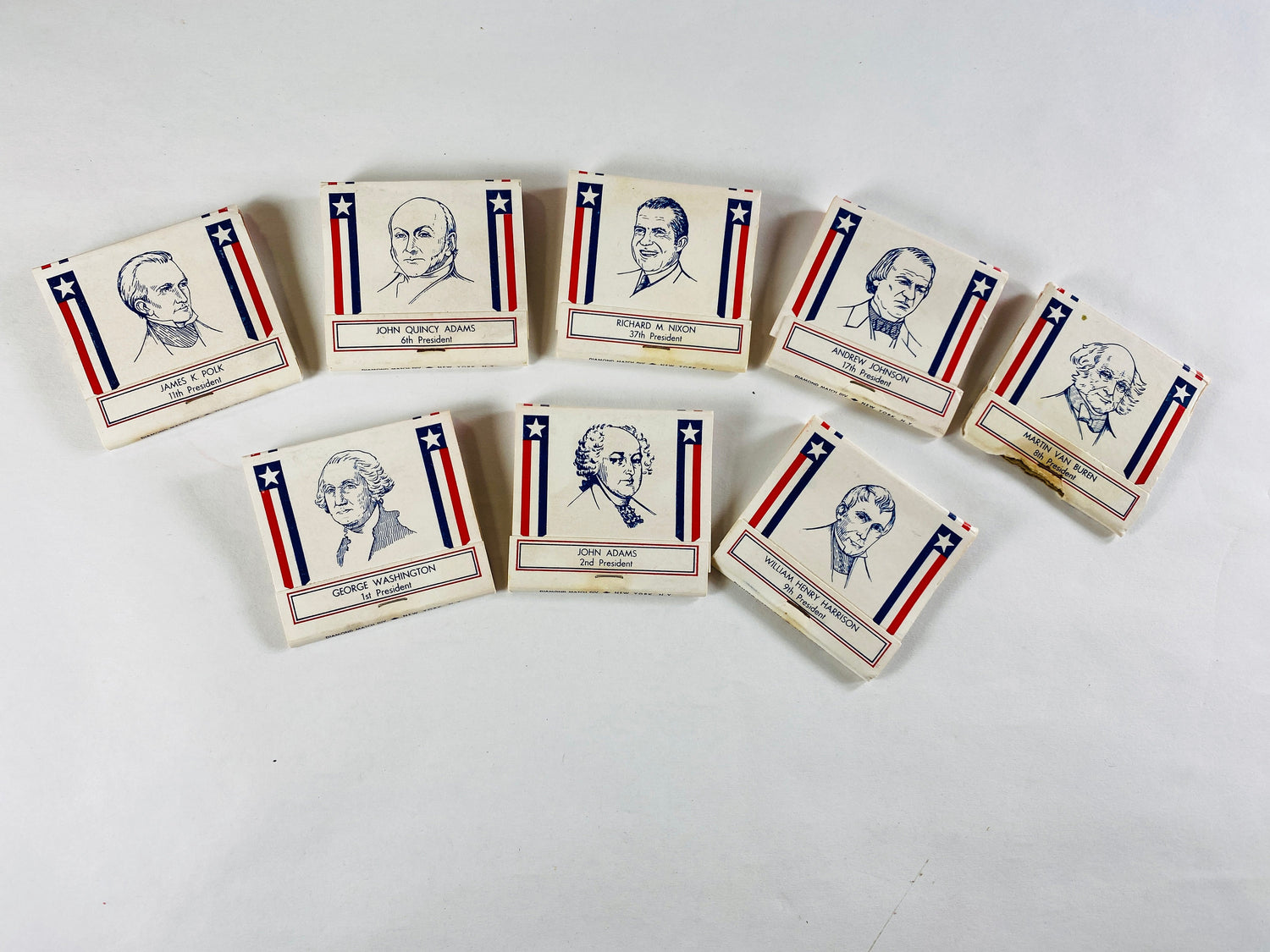 1960 Vintage United States Presidents Matchbox Matches made in the US Petite cardboard home office decor Lincoln Grant Coolidge LBJ Taft