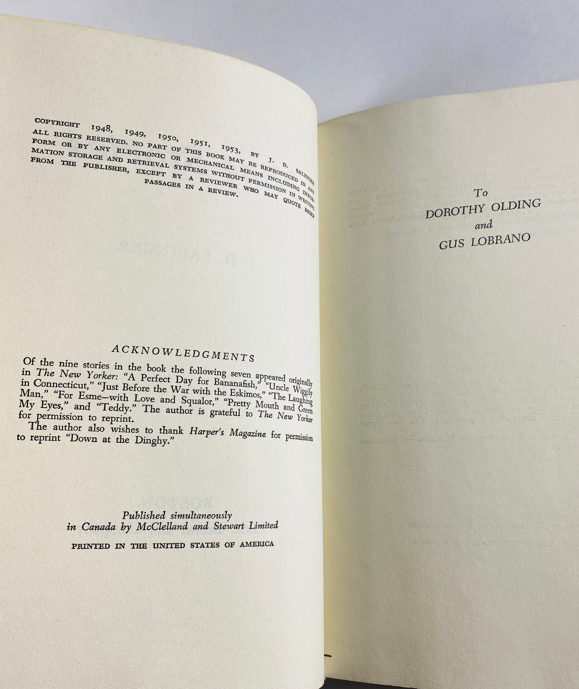 JD Salinger Nine Stories EARLY PRINTING vintage book circa 1953 by author of Catcher in the Rye. Banafish Daumier Teddy Down at Dinghy